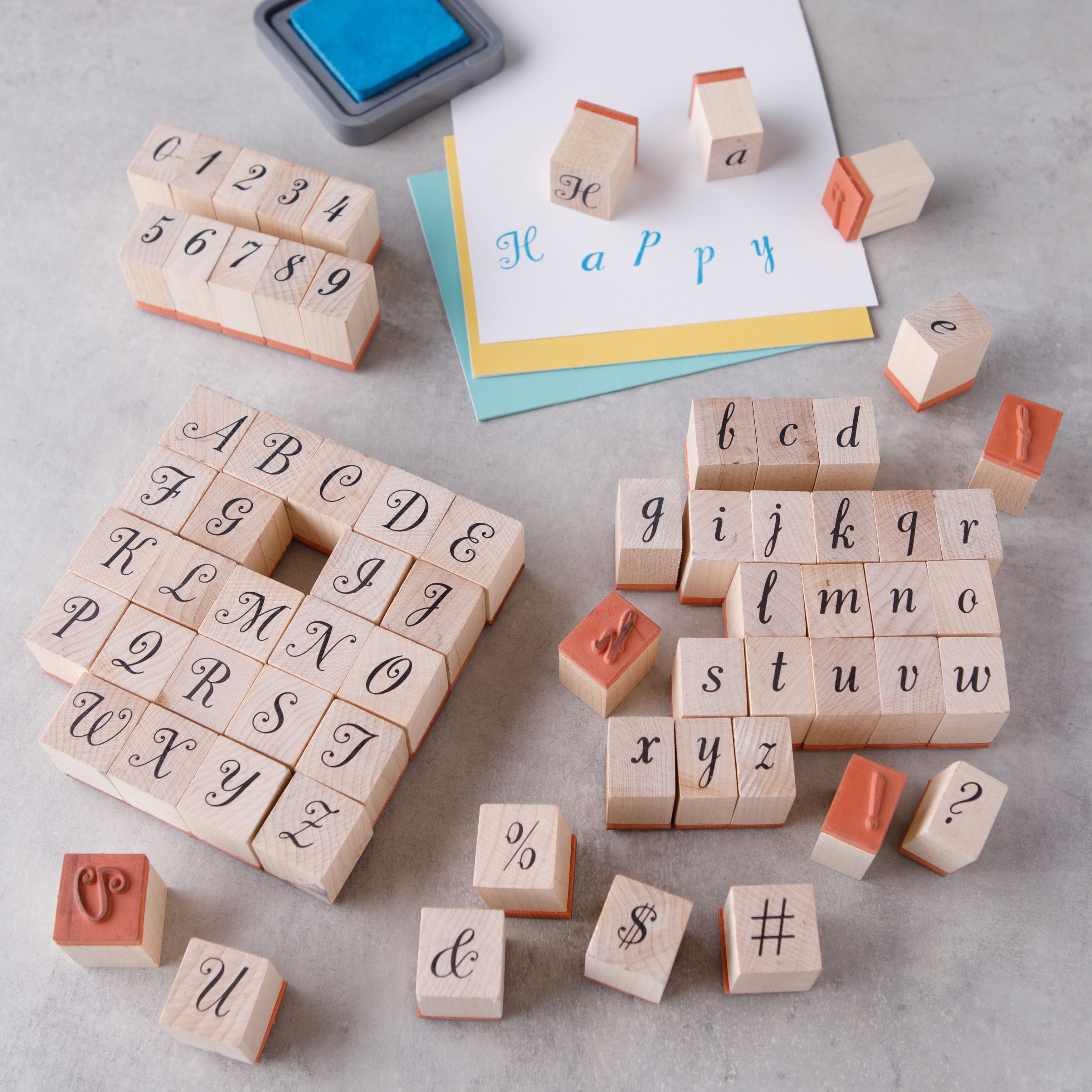 6 Pack: Script Alphabet & Numbers Wood Stamp Set by Recollections™