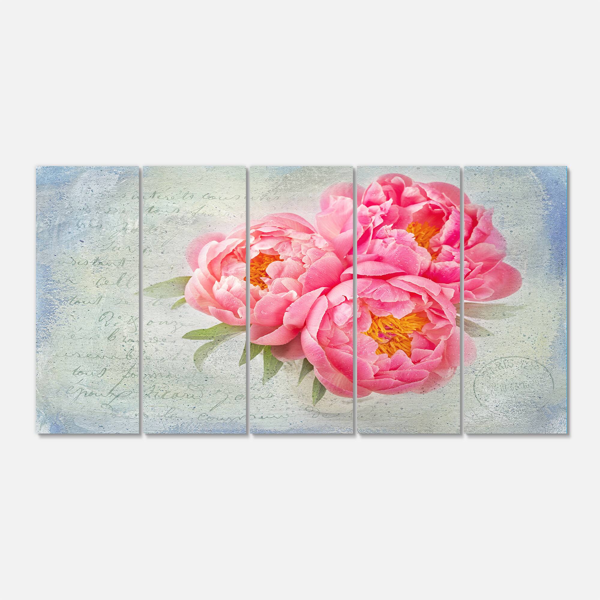 Designart - Pink Peony Flowers in White Vase - Floral Canvas Art Print