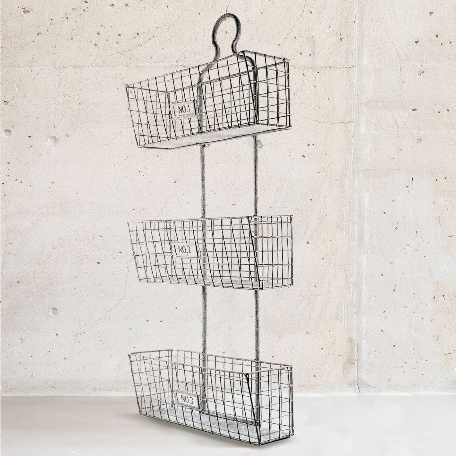 32.5" Metal Meshed Wire 3 Bin Storage Basket Set