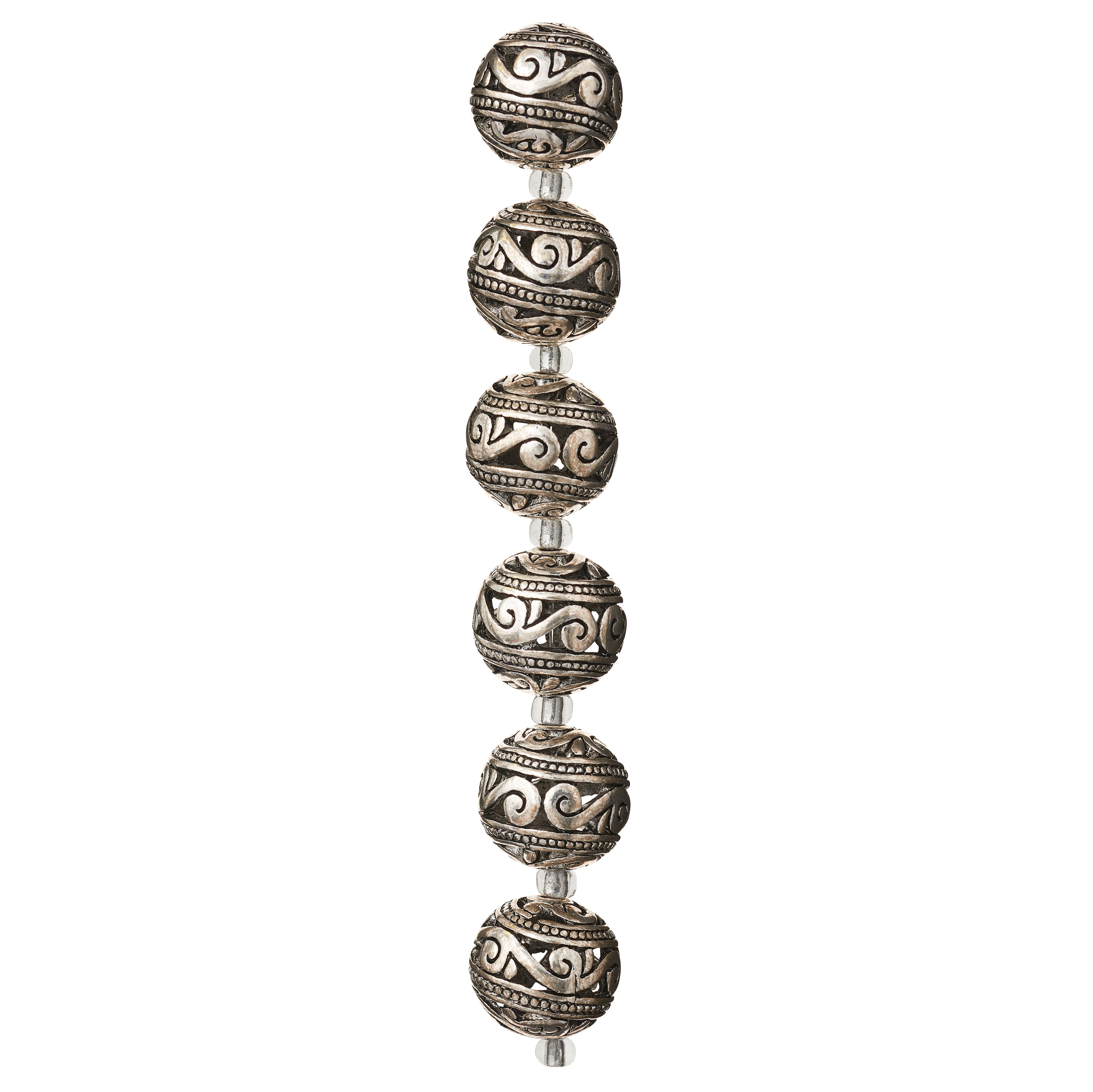 Silver-Plated Carved Filigree Beads, 14mm by Bead Landing™