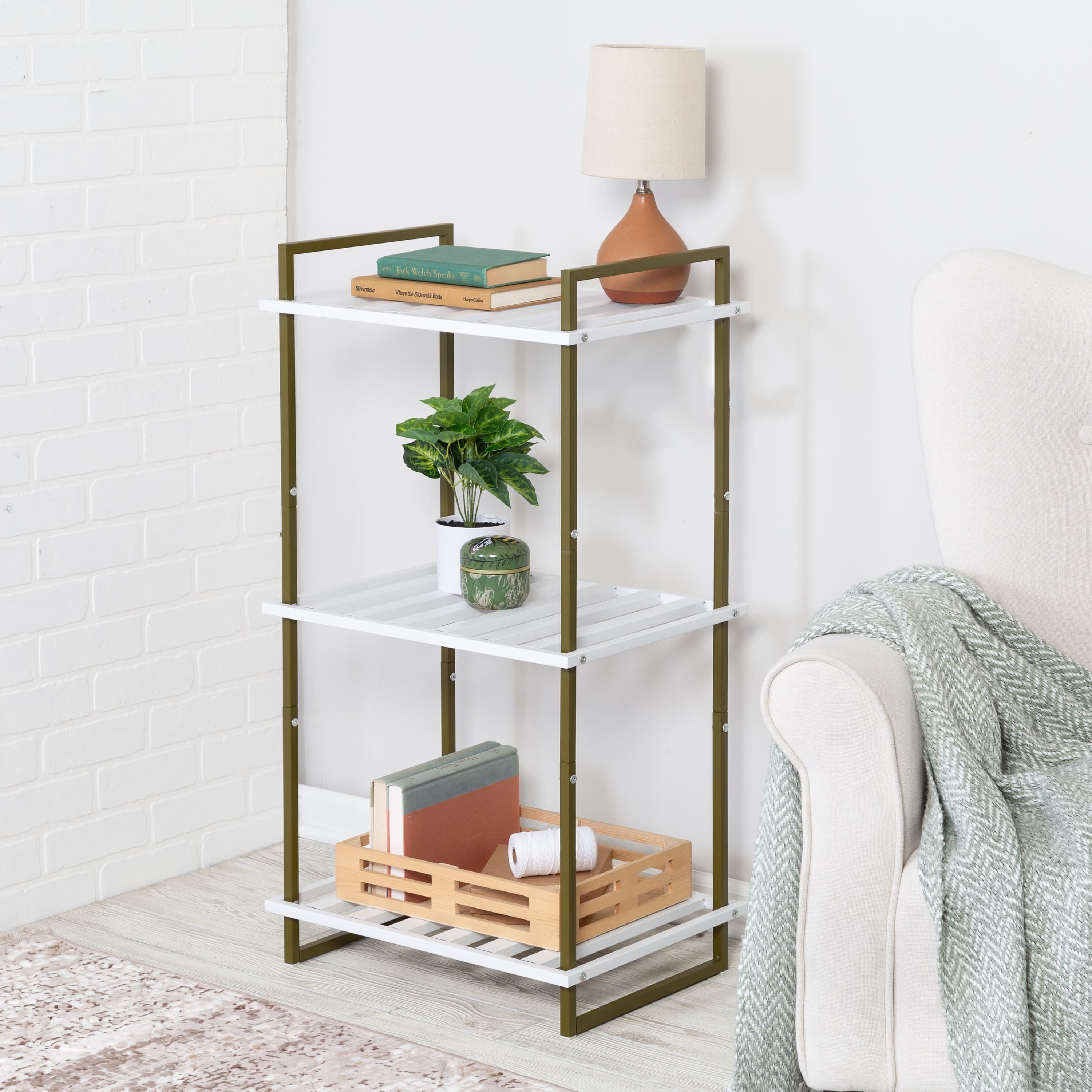 Honey Can Do Olive &#x26; White 3-Tier Tubular Metal Shelf