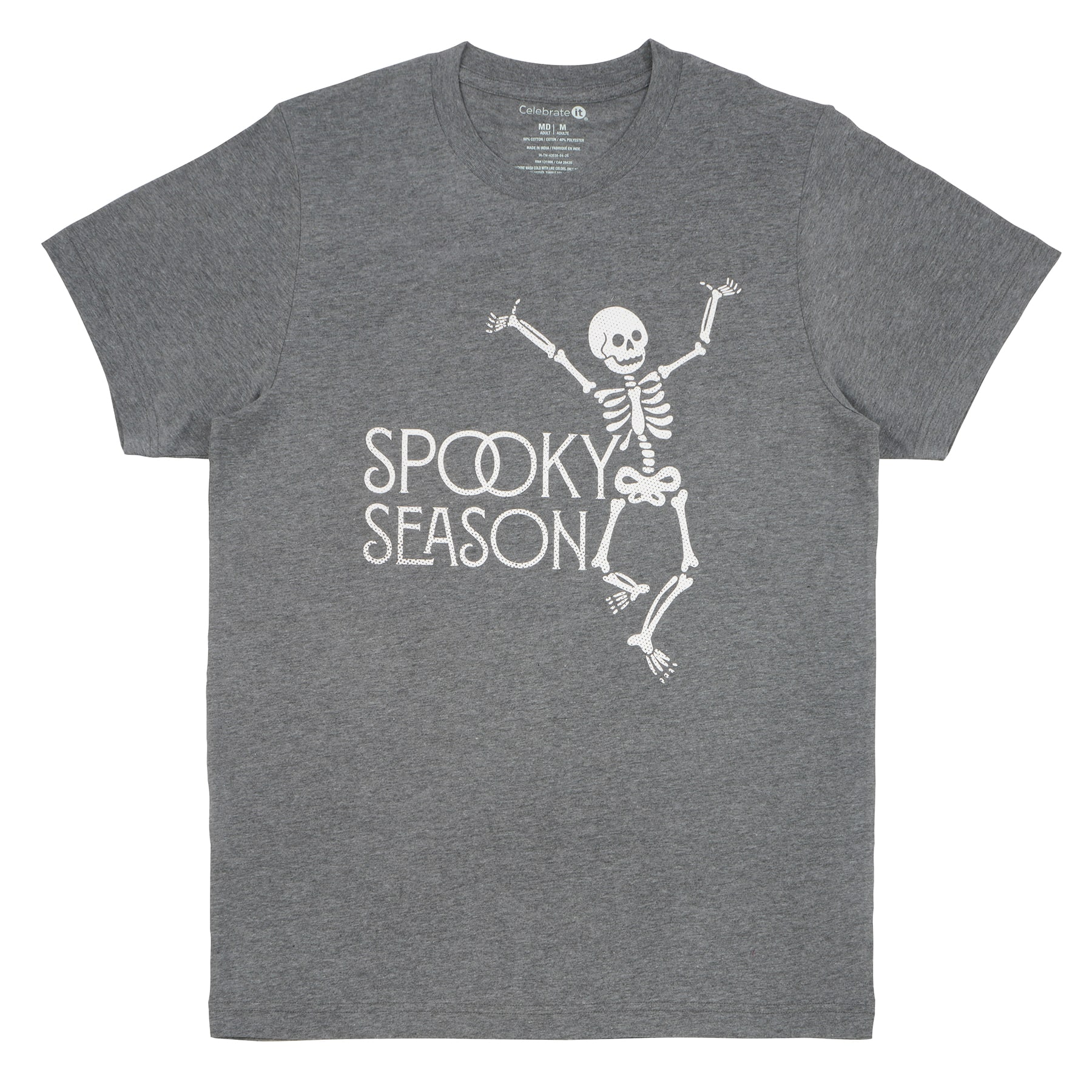 Gray Spooky Season Skeleton Adult Crew Neck T-Shirt by Celebrate It&#x2122;