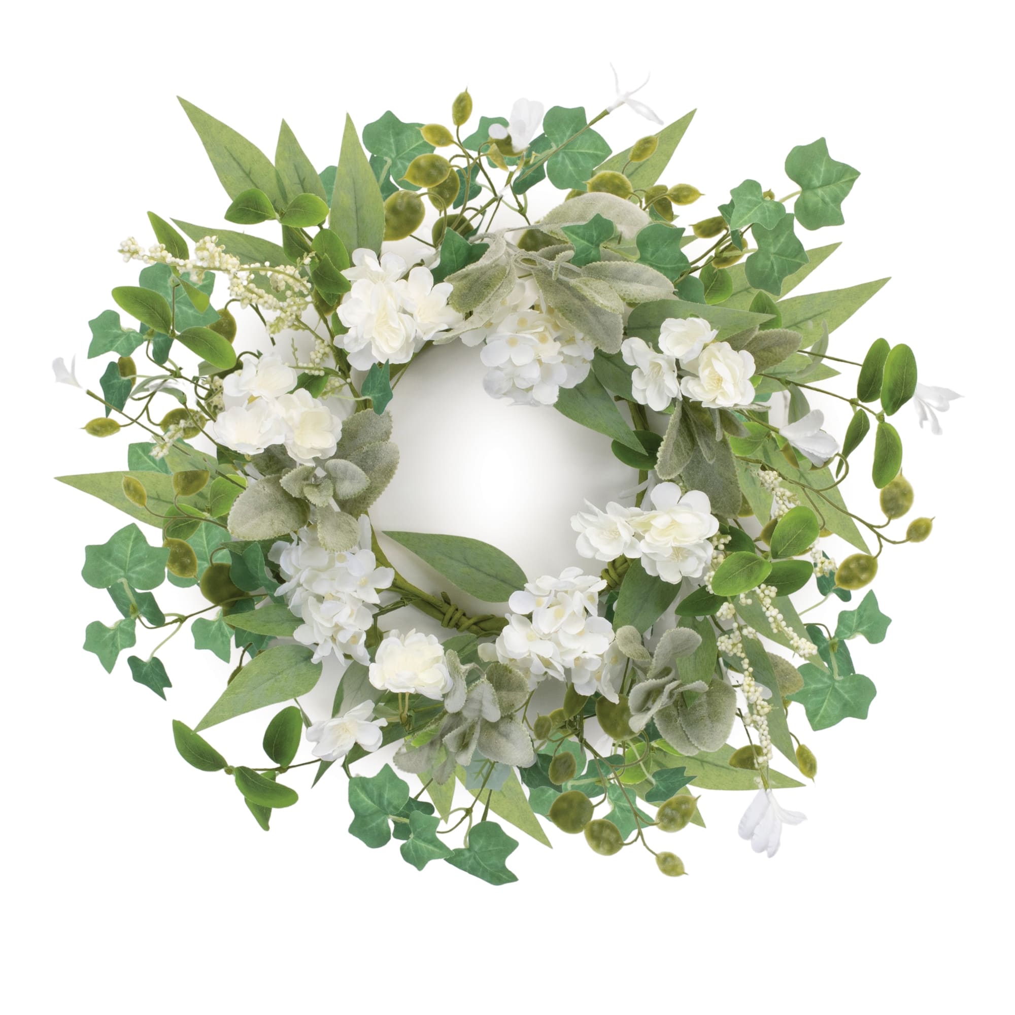 17.5" White Mixed Floral & Foliage Candle Ring