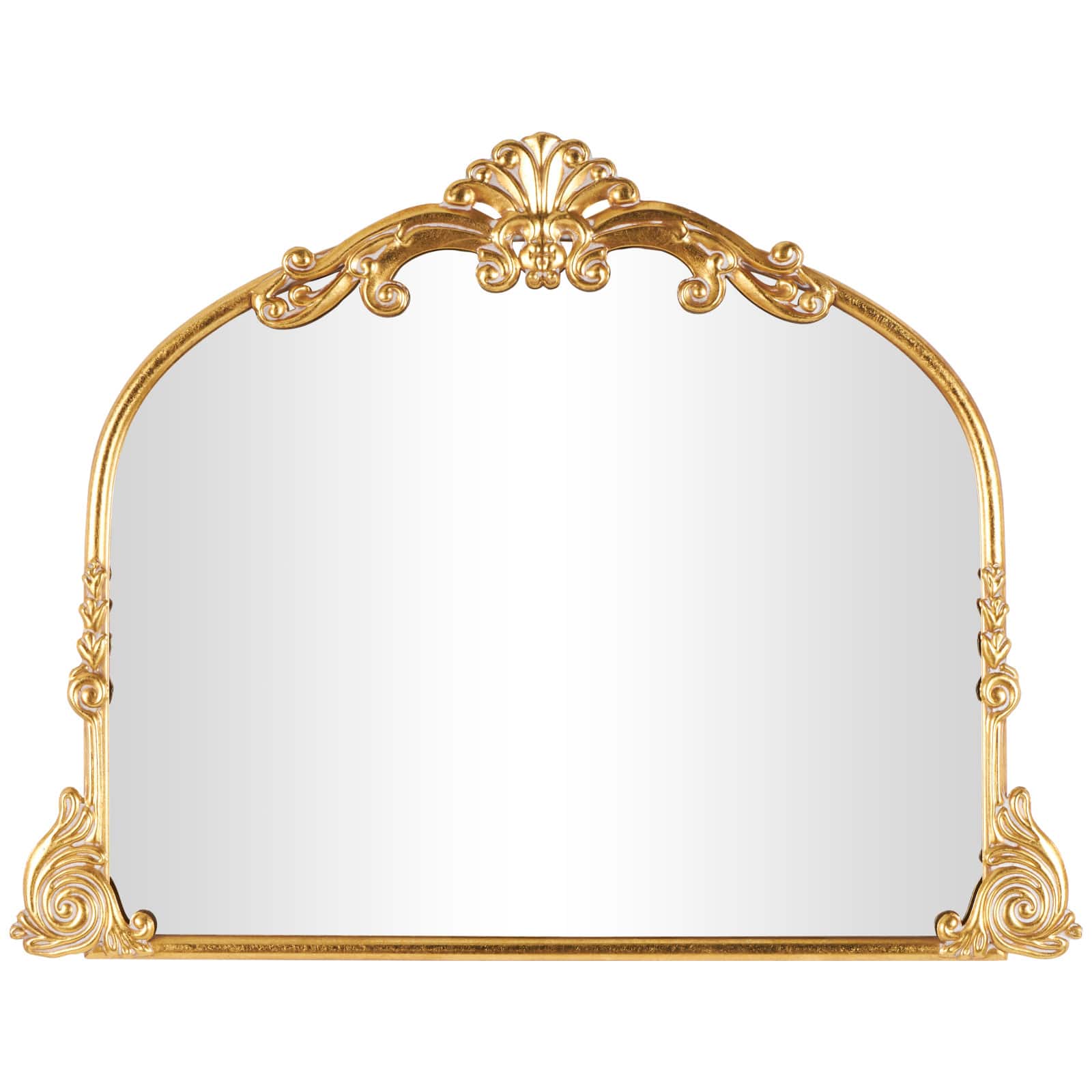 44" x 34" Gold Metal Ornate Arched Baroque Wall Mirror
