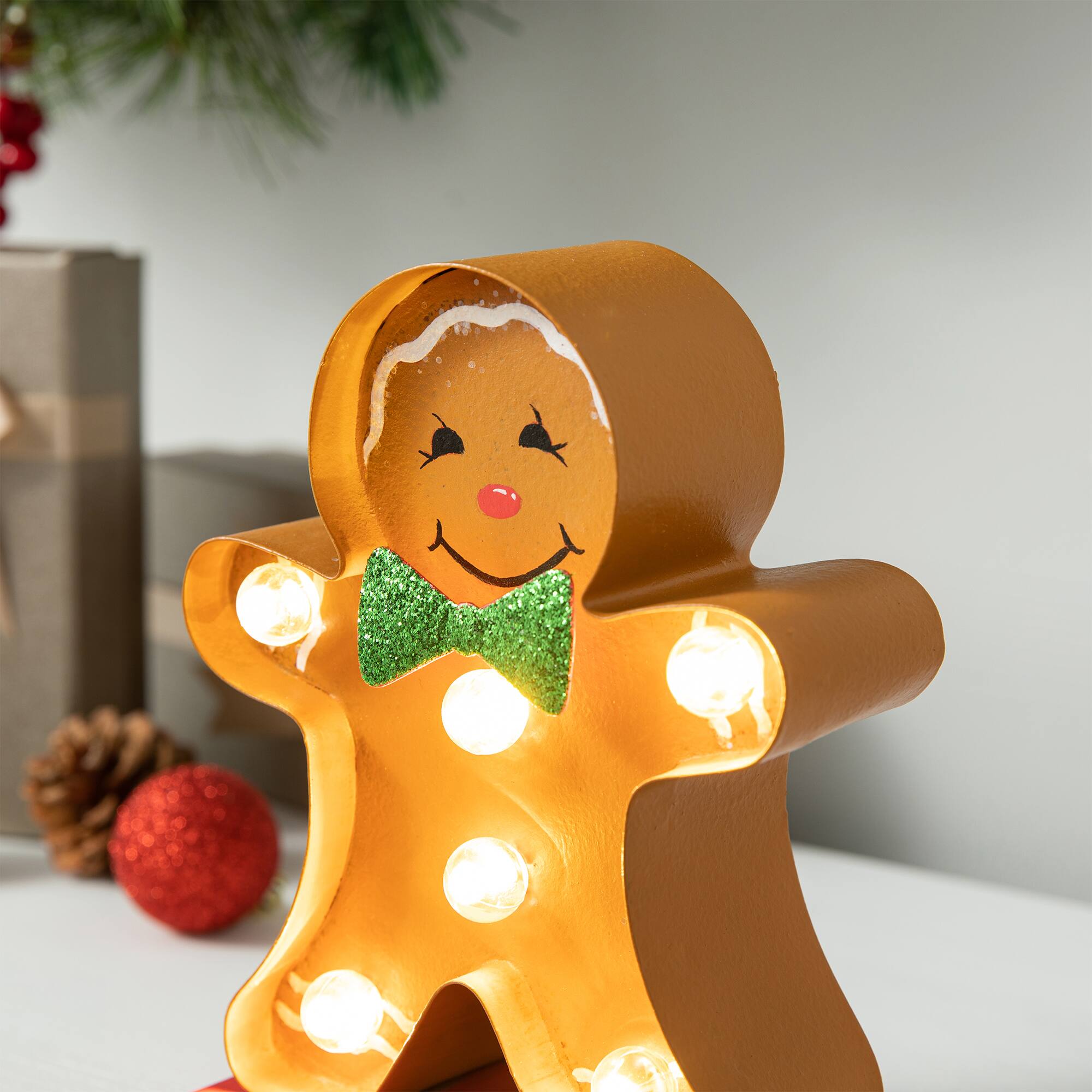 Glitzhome® 7.25'' Marquee LED Gingerbread Man Christmas Stocking Holder