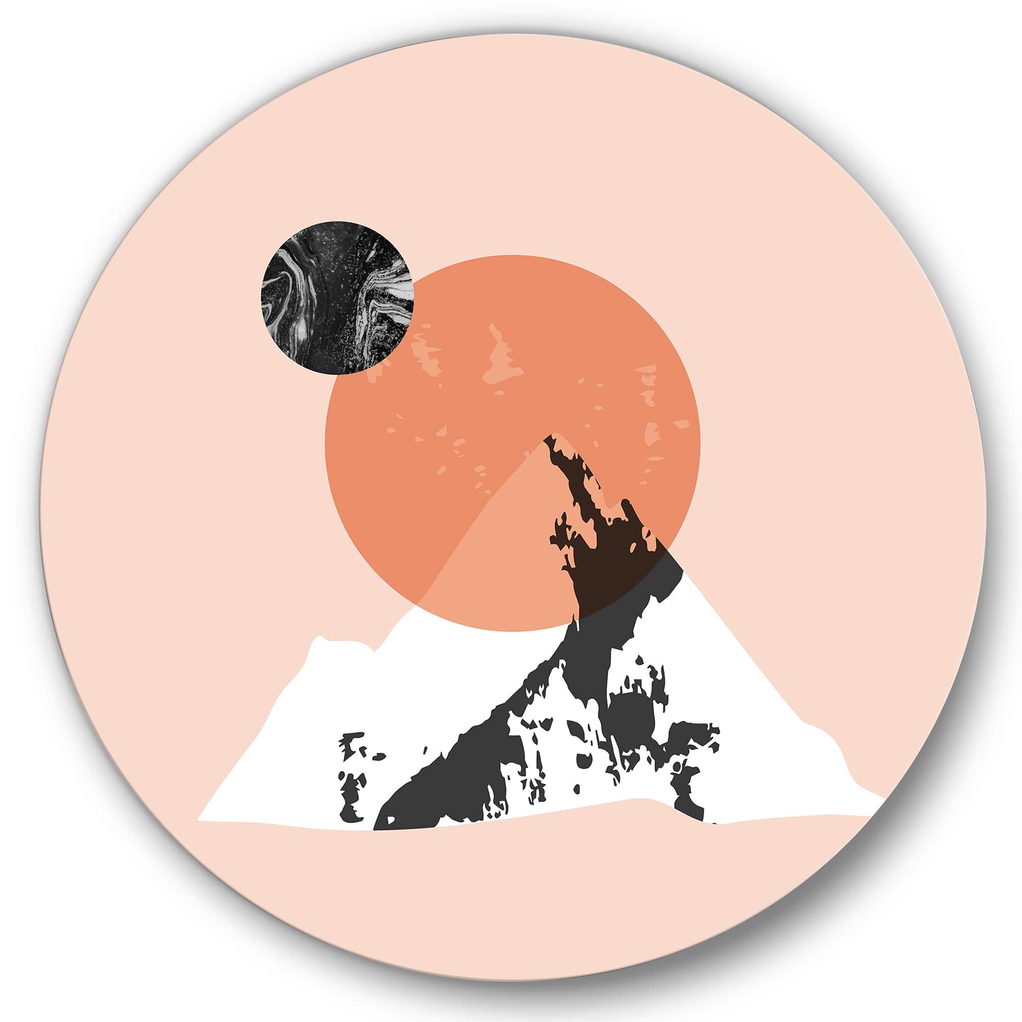 Designart - Modern Minimalist Mountain Sun and Moon - Modern Metal Circle Wall Art