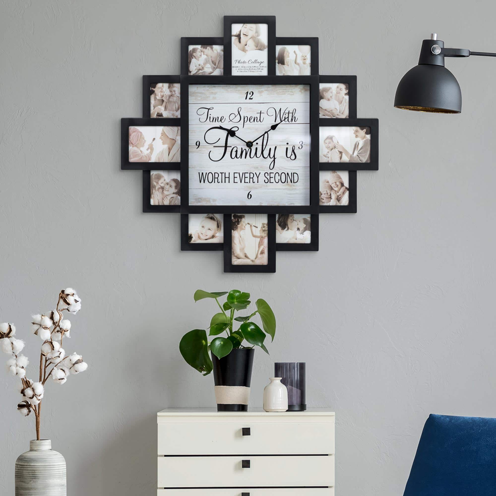 Black &#x22;Worth Every Second&#x22; Picture Frame Wall Collage Clock