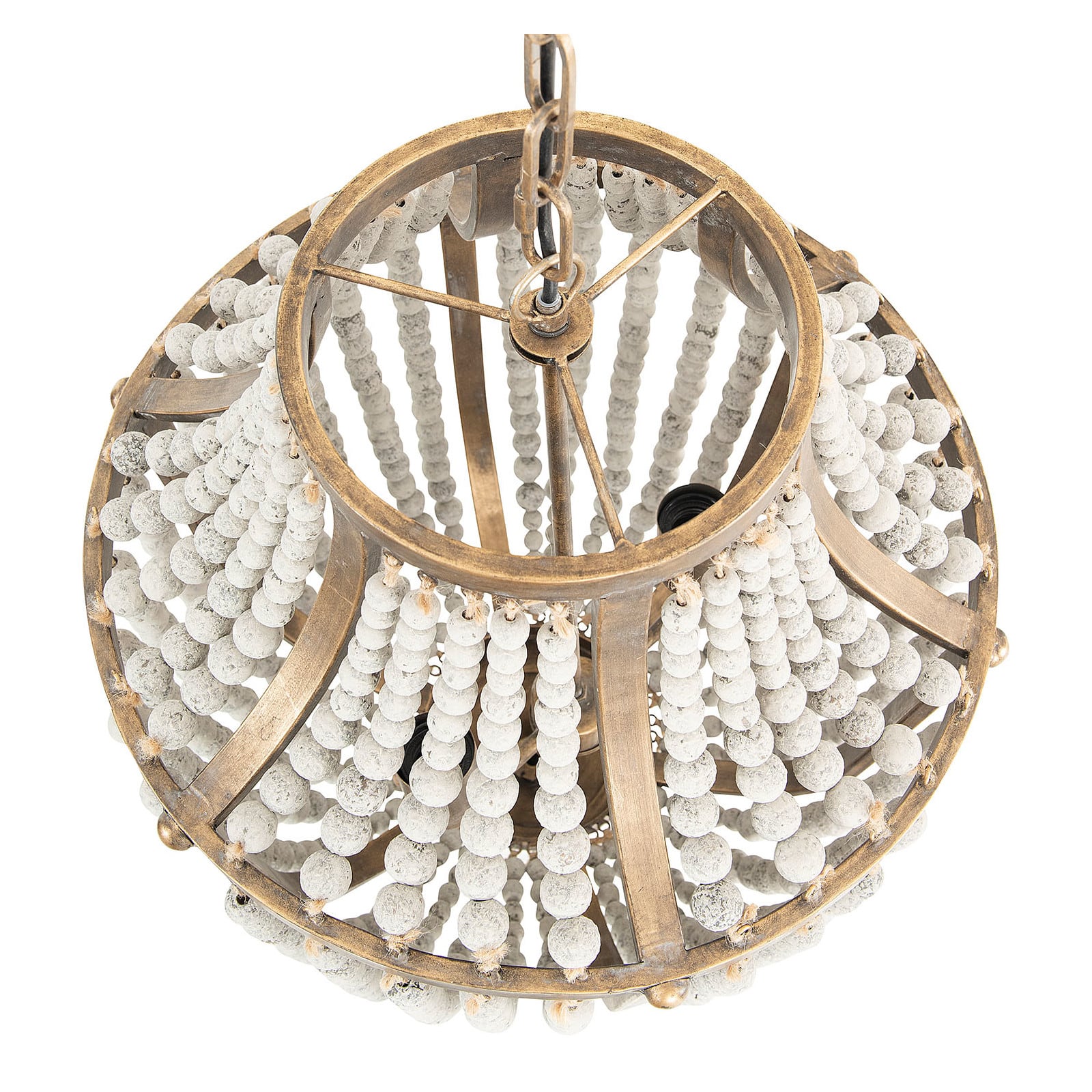 27&#x22; Metal Chandelier With White Wooden Beads