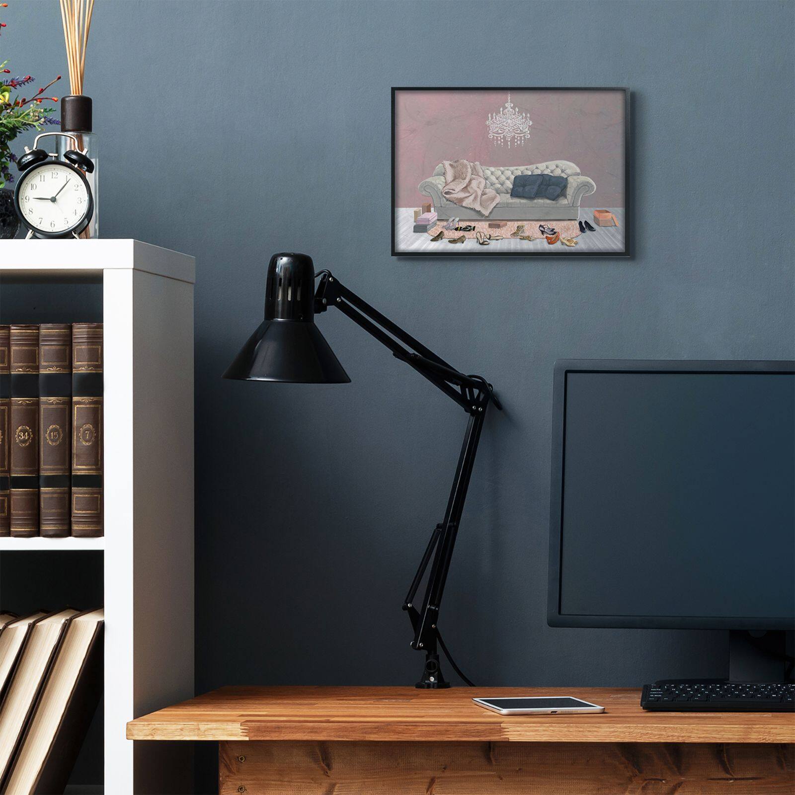 Stupell Industries Chic Living Room Pink Gray Painting Black Framed Wall Art