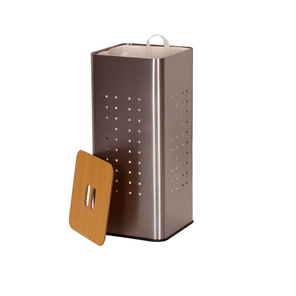 Household Essentials Square Metal Hamper with Wooden Lid