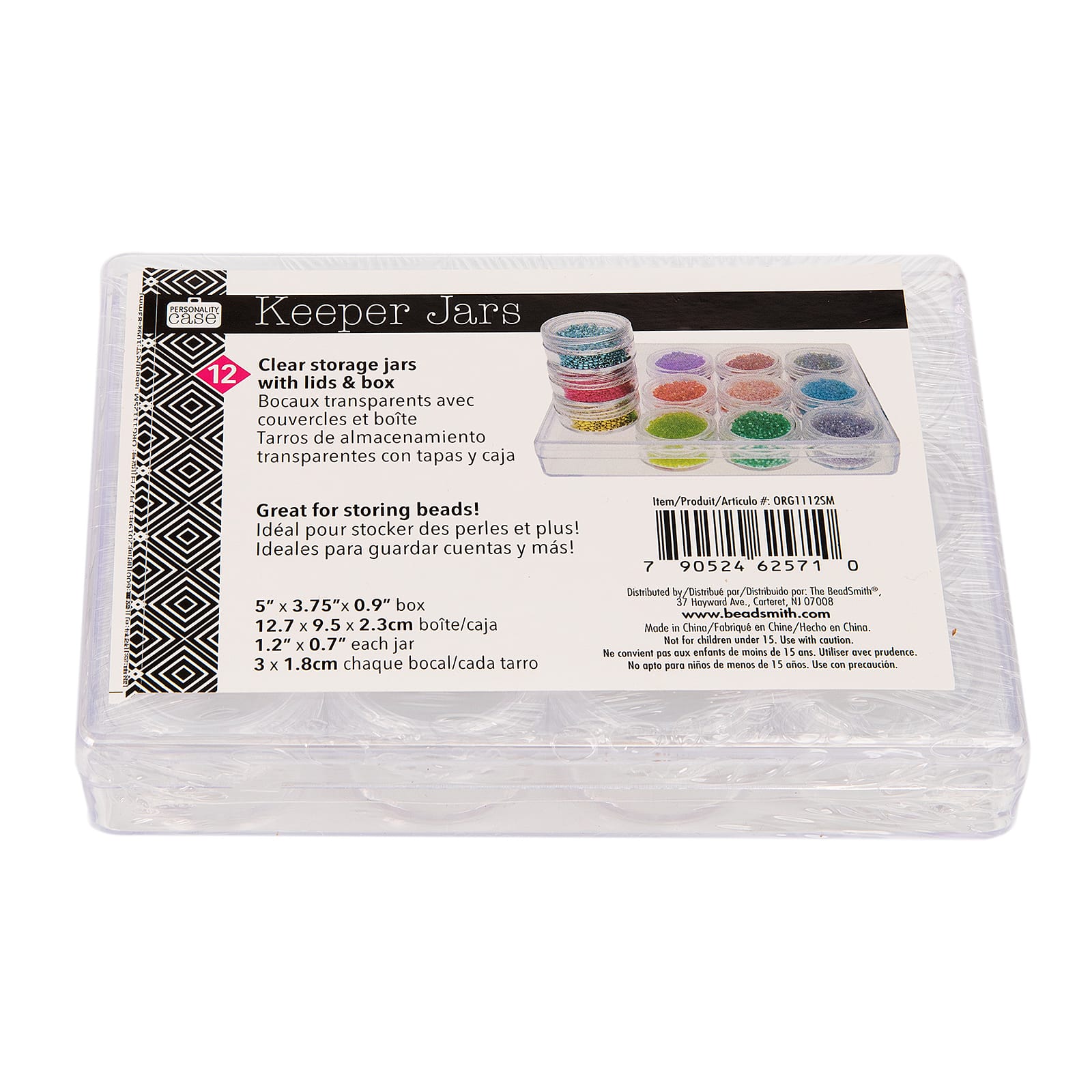 The Beadsmith® 5'' x 4'' x 1'' Clear Storage Box with Jars