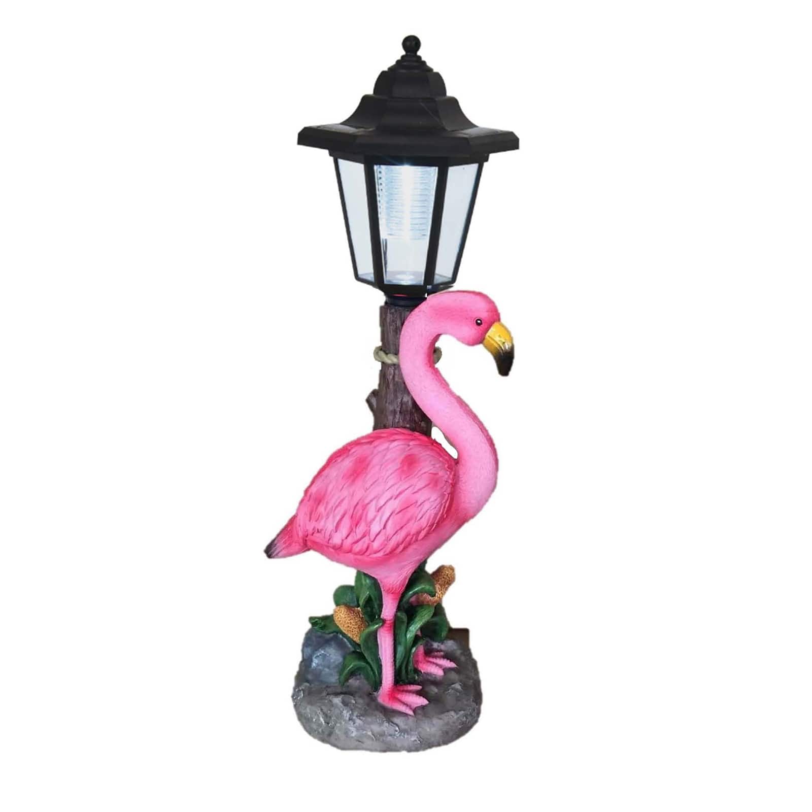 Santa&#x27;s Workshop 16&#x22; Flamingo Solar Light Post