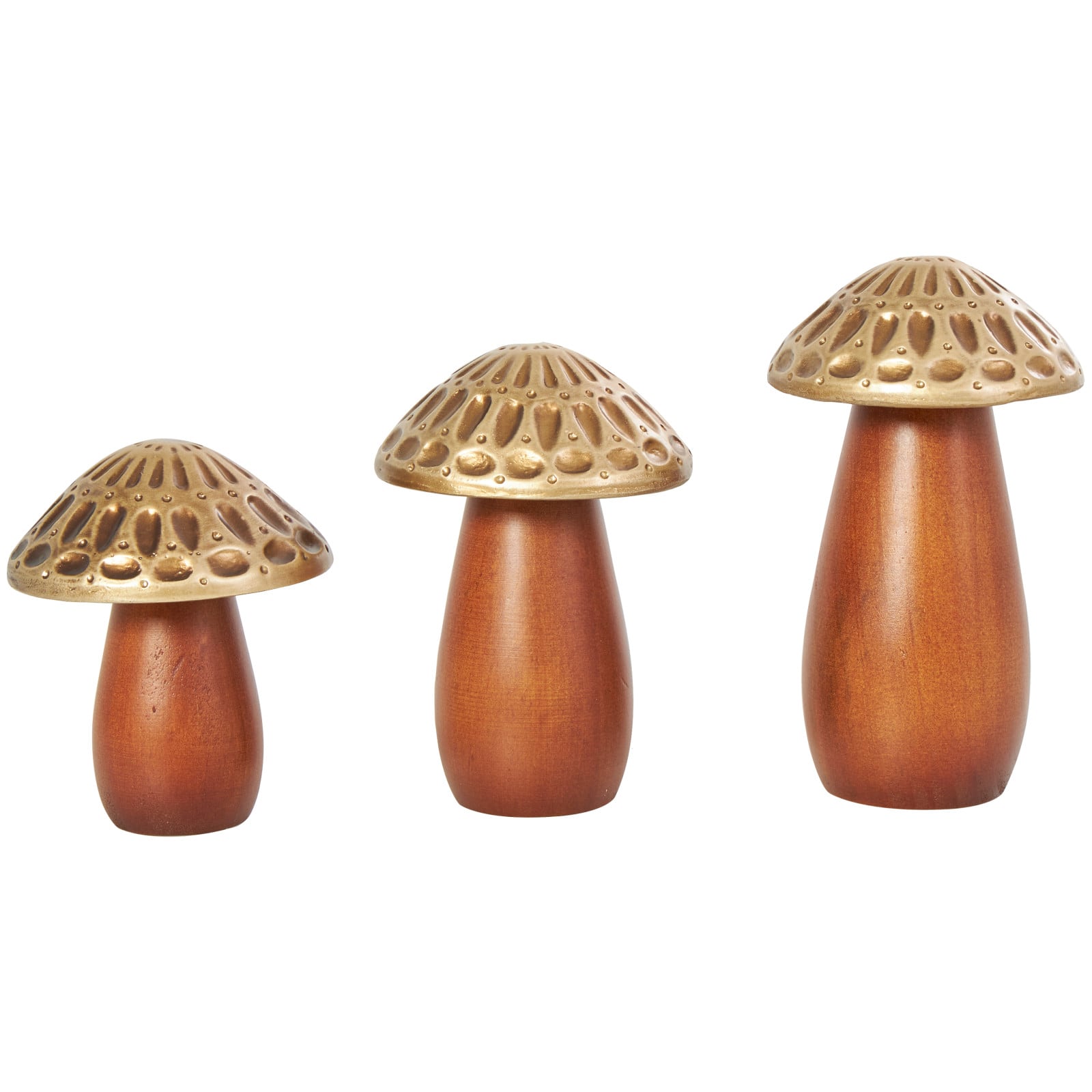 Brown &#x26; Gold Wood Mushroom Sculpture Set