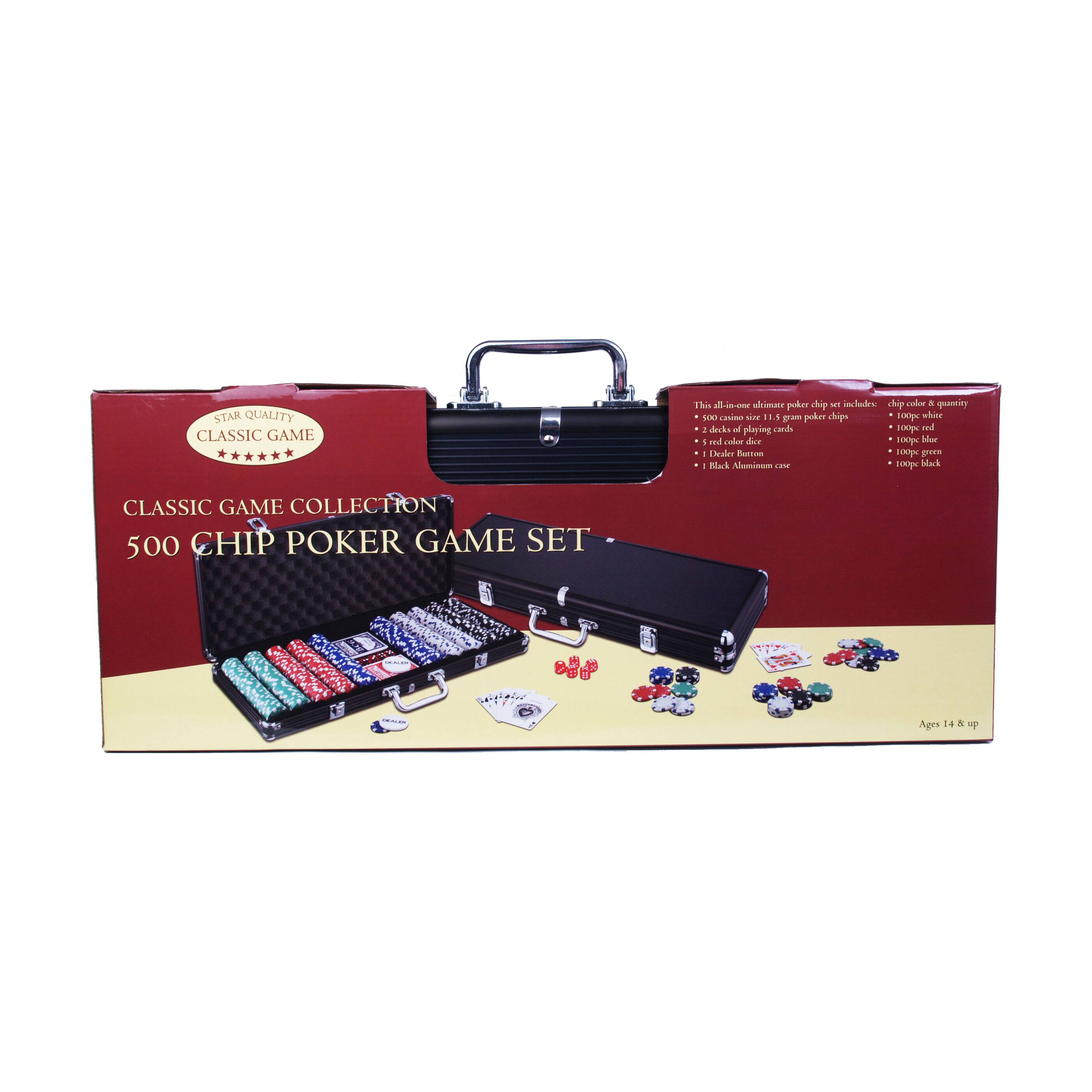 Classic Game Collection 500 Chip Poker Game Set in Black Aluminum Case