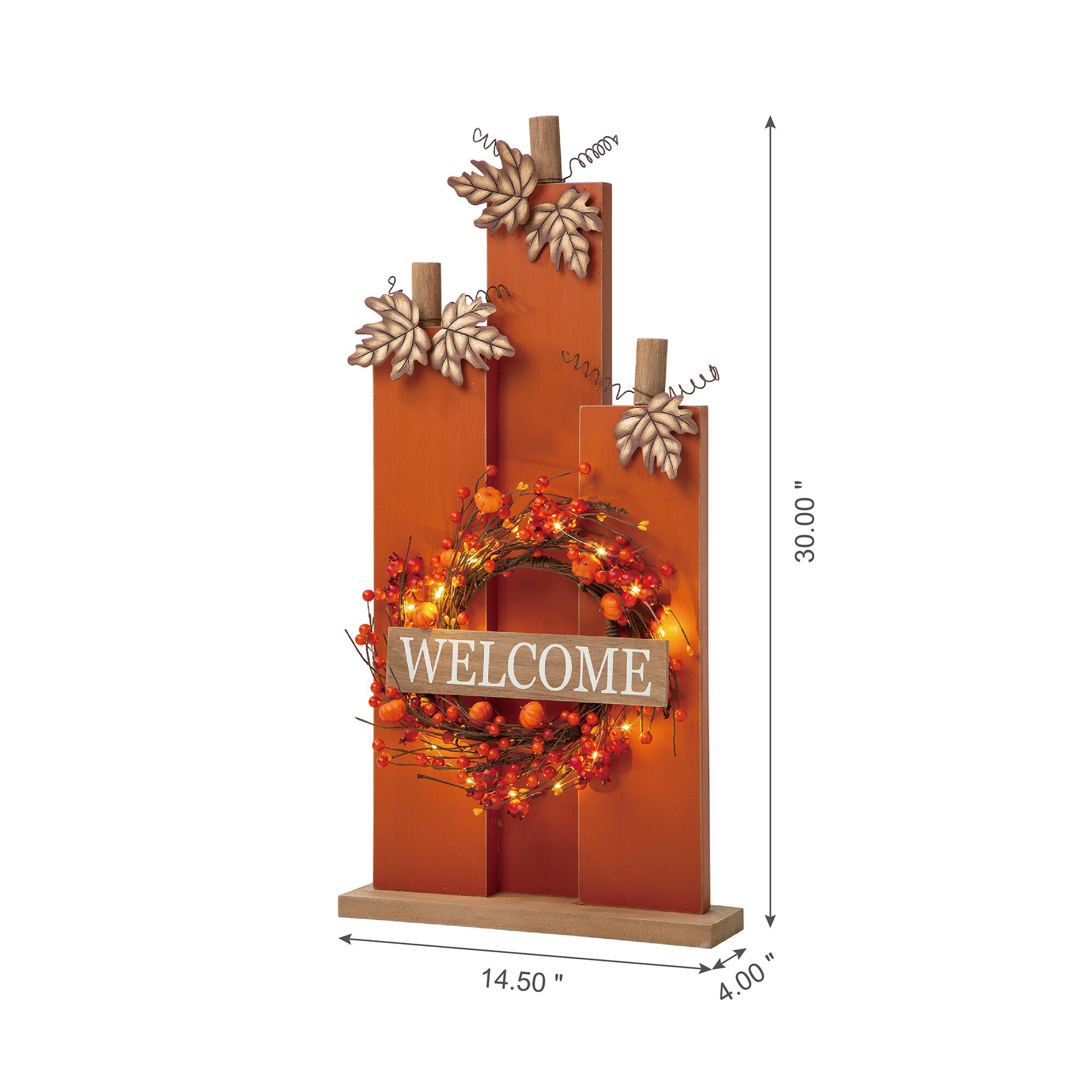 Glitzhome® 30" Fall Lighted Pumpkin & Wreath Décor