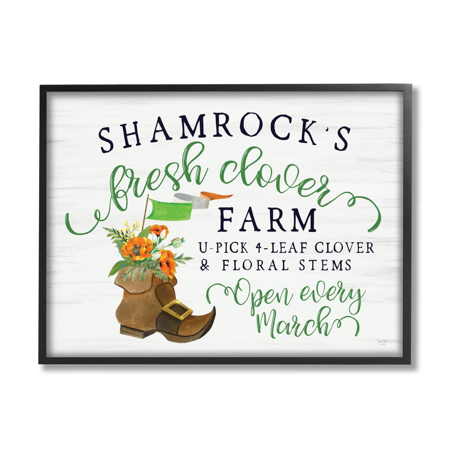 Stupell Industries Shamrock Clover Farm Typography Sign Grainy Pattern Framed Giclee Art