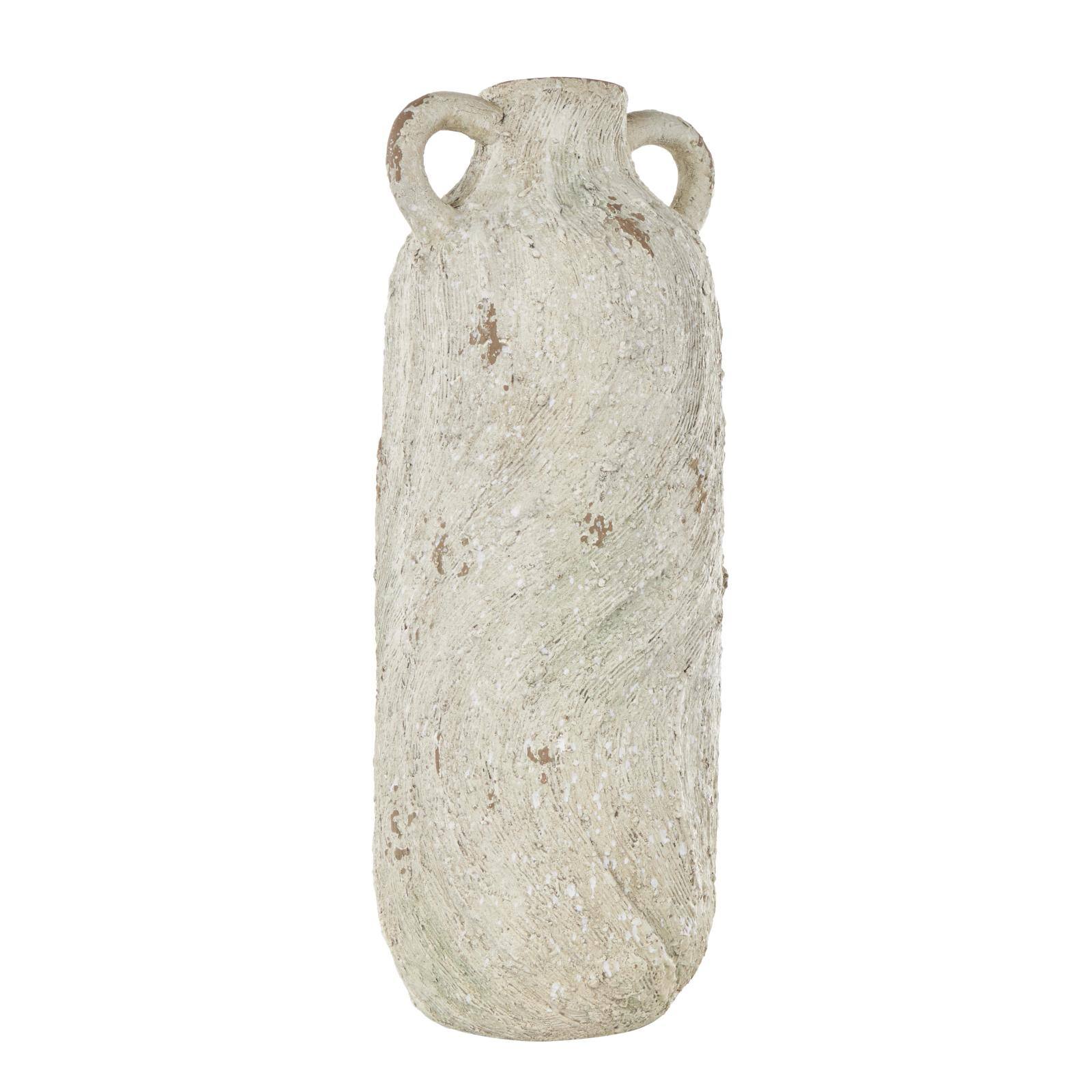 22" Cream Magnesium Oxide Textured Amphora Vase with Handles