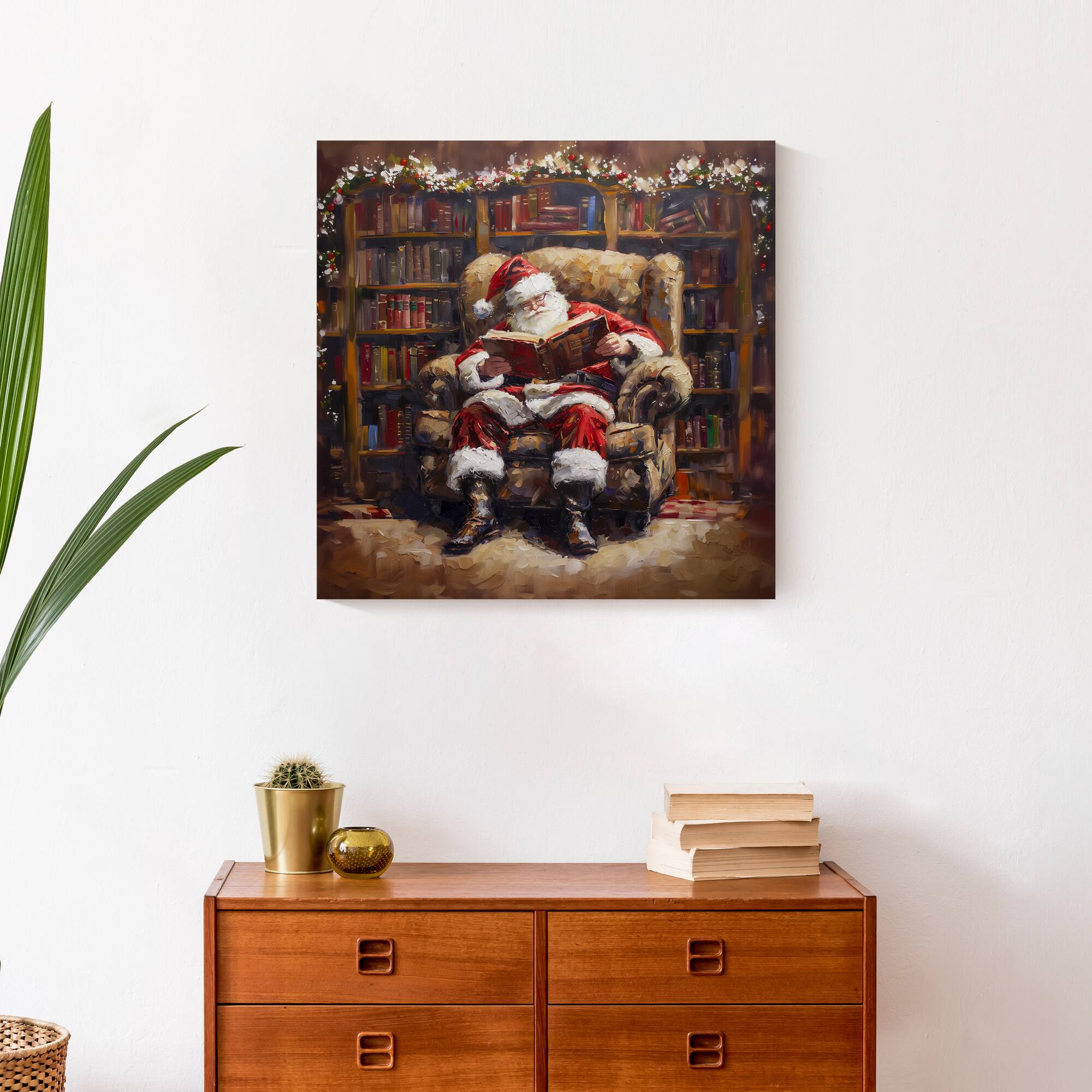 Santa Cozy Library 20" x 20" Canvas Wall Art