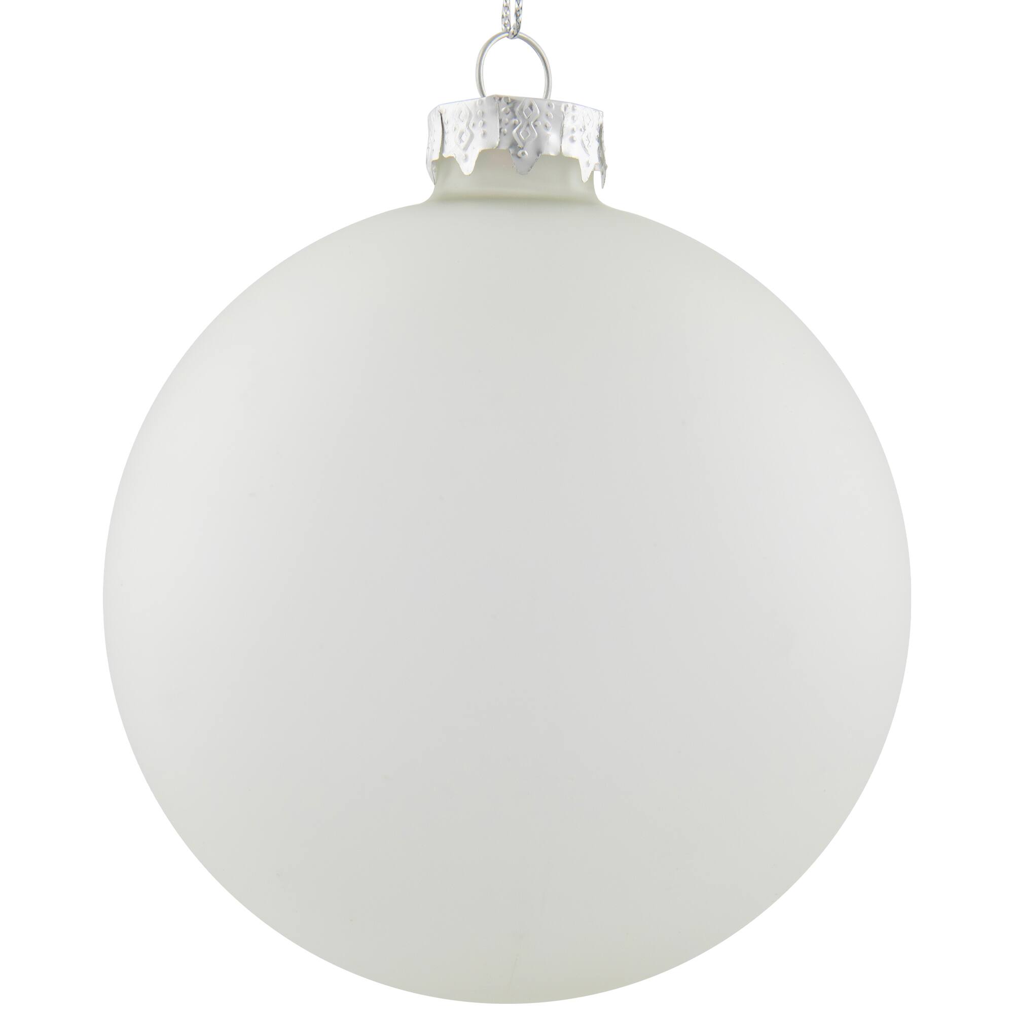 4ct. 4" White & Silver Frosted Matte Glass Ball Ornaments