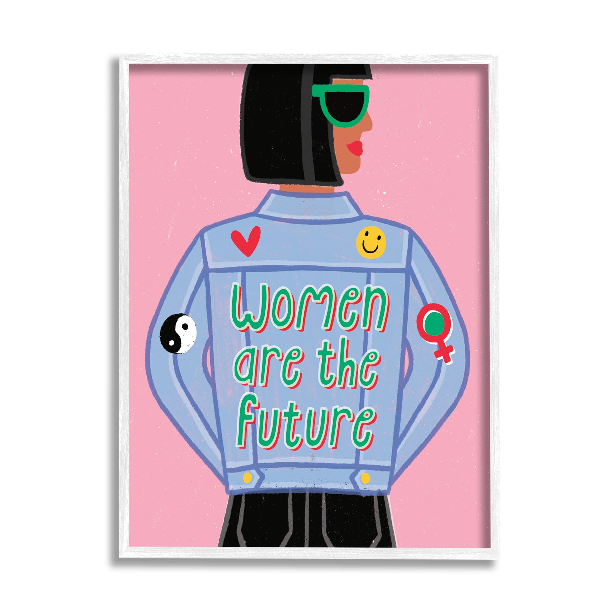 Stupell Industries Women Are The Future Girl Power Quote Denim Jacket in White Frame Wall Art