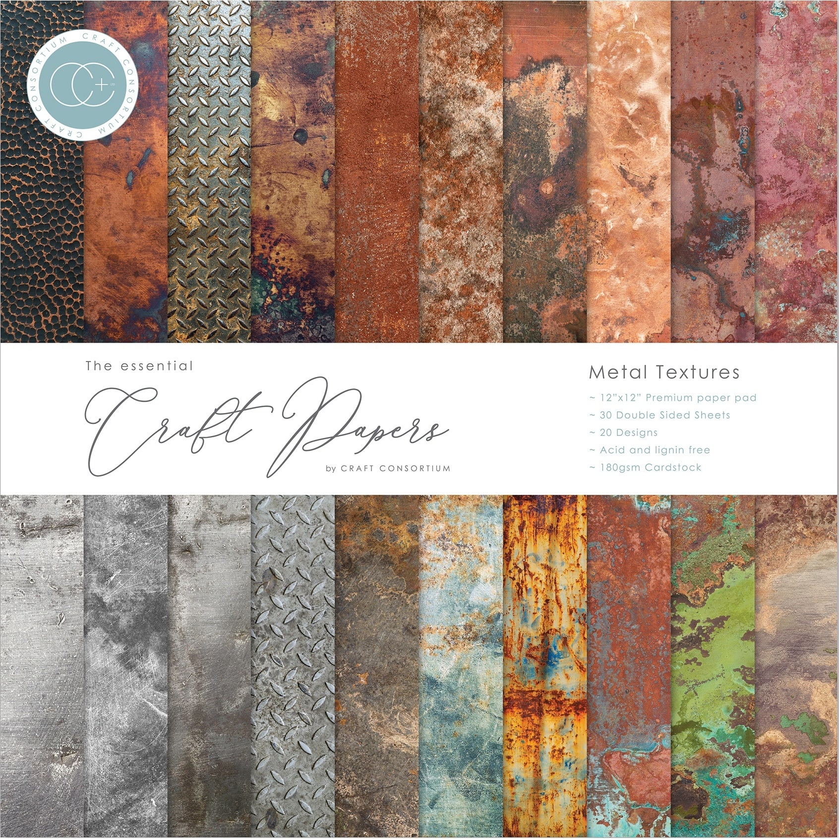 Craft Consortium Metal Textures Double-Sided Paper Pad, 12&#x22; x 12&#x22;