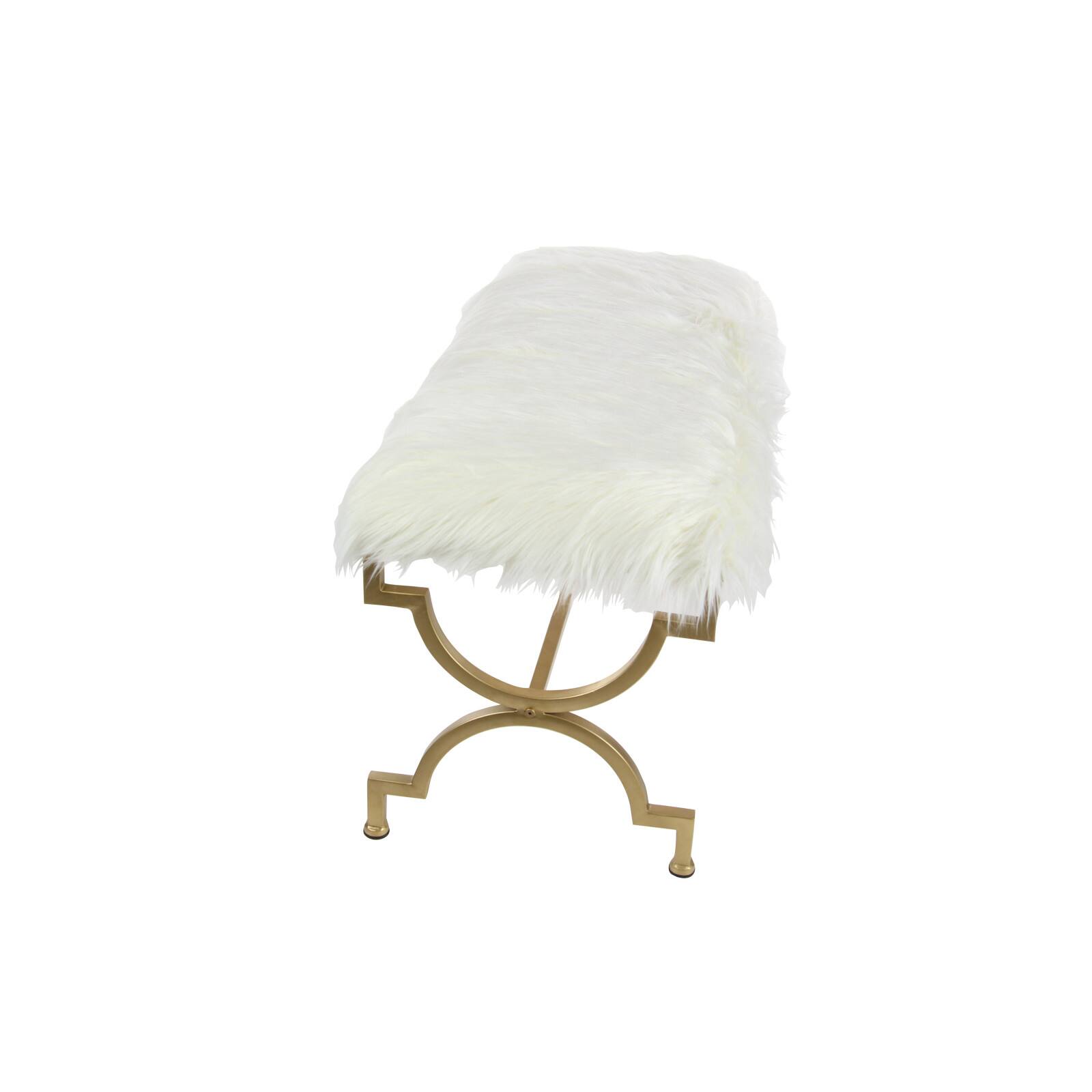 White Fur & Metal Contemporary Bench