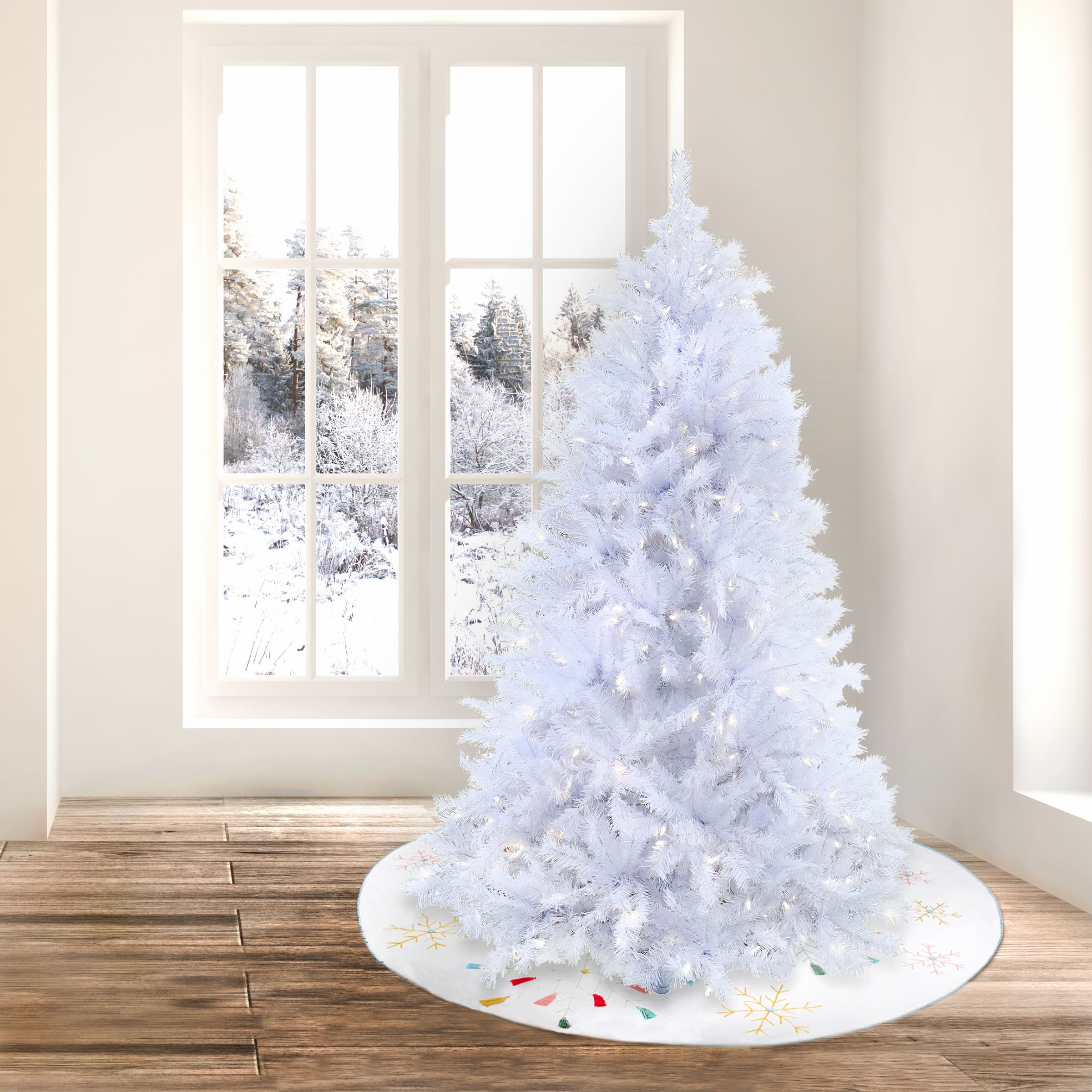 6.5ft. Pre-Lit White Artificial Christmas Tree, Dual Color&#xAE; LED Lights