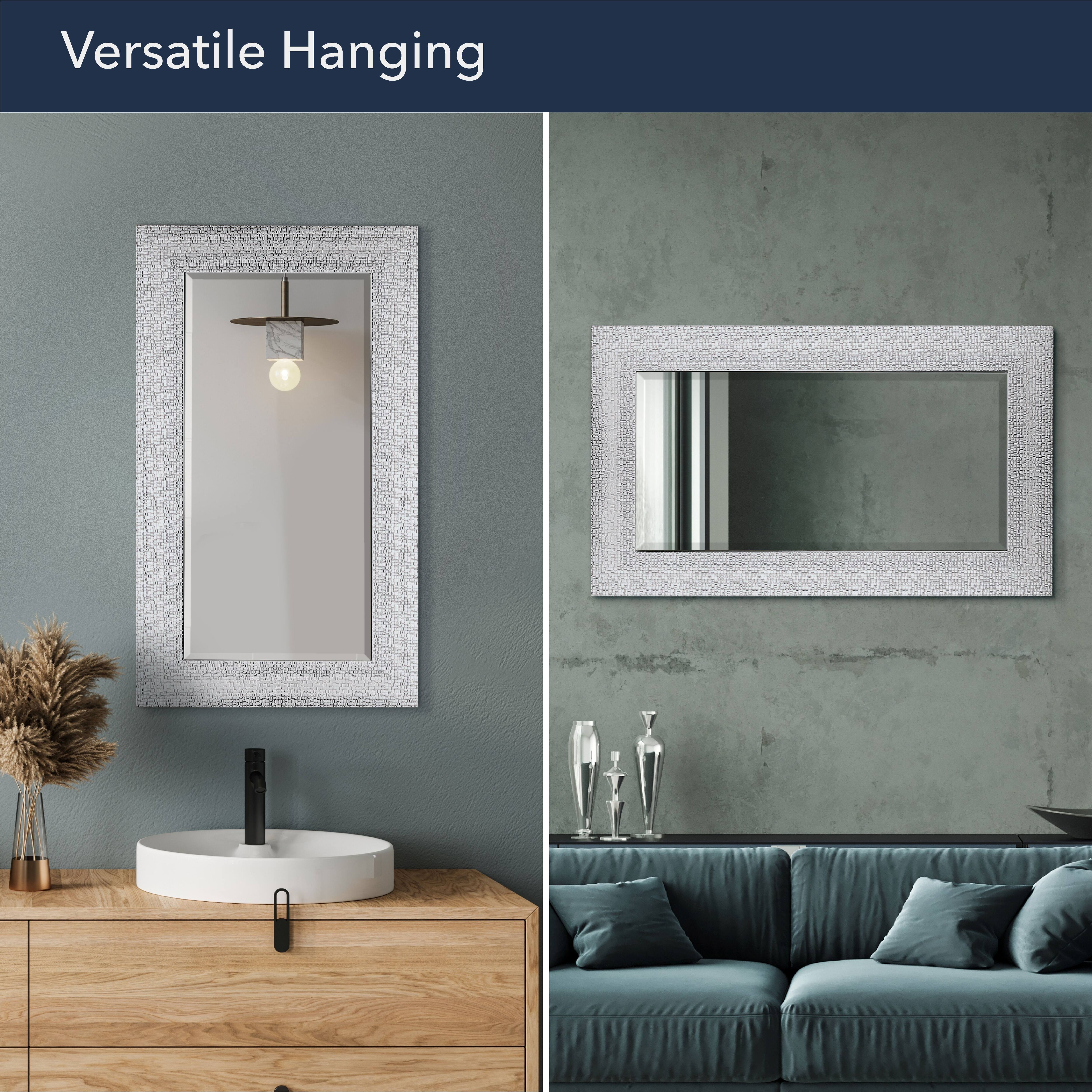 Head West 29" Chrome & White Tile Textured Frame Vanity Mirror