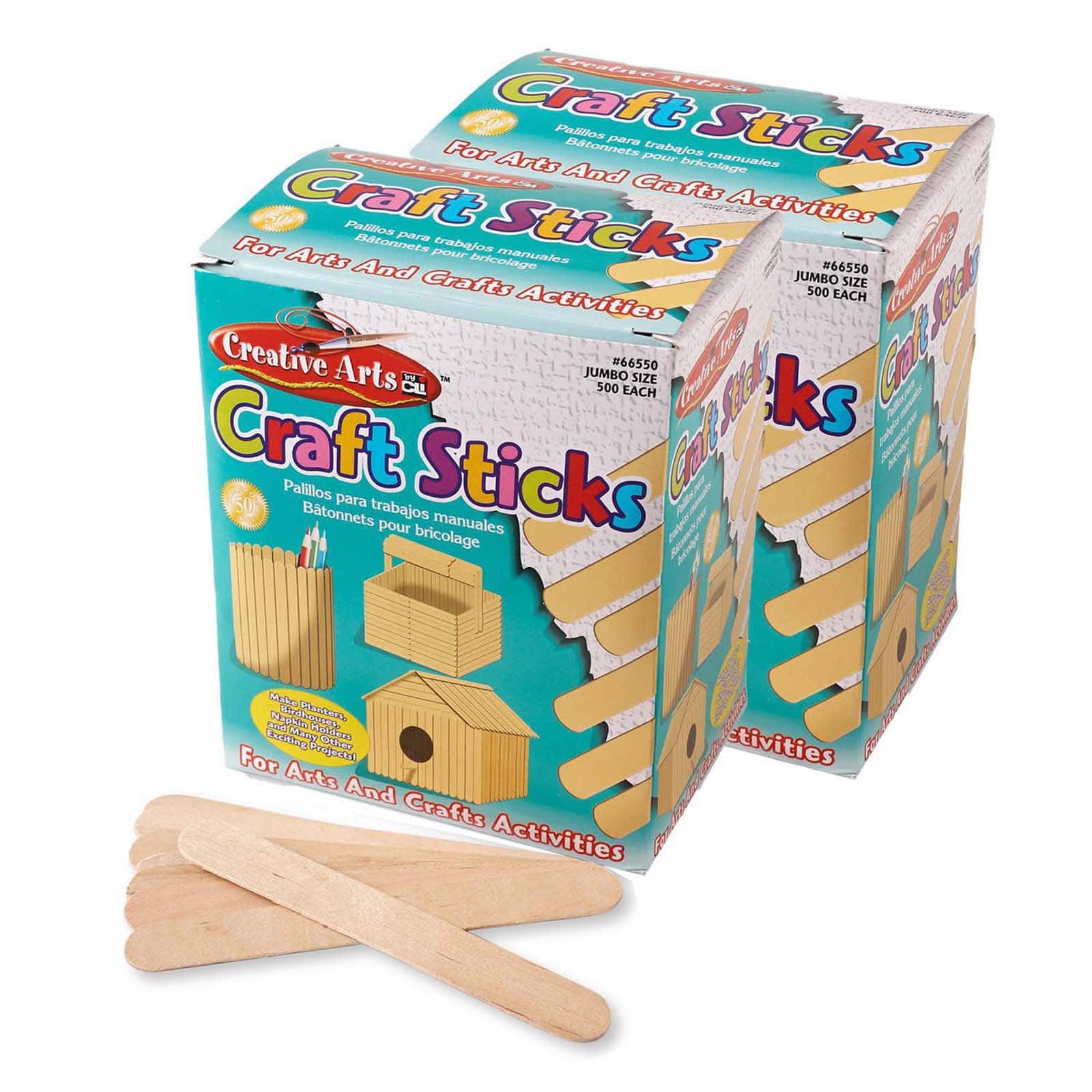 Charles Leonard Creative Arts&#x2122; Jumbo Natural Craft Sticks, 2 Packs of 500