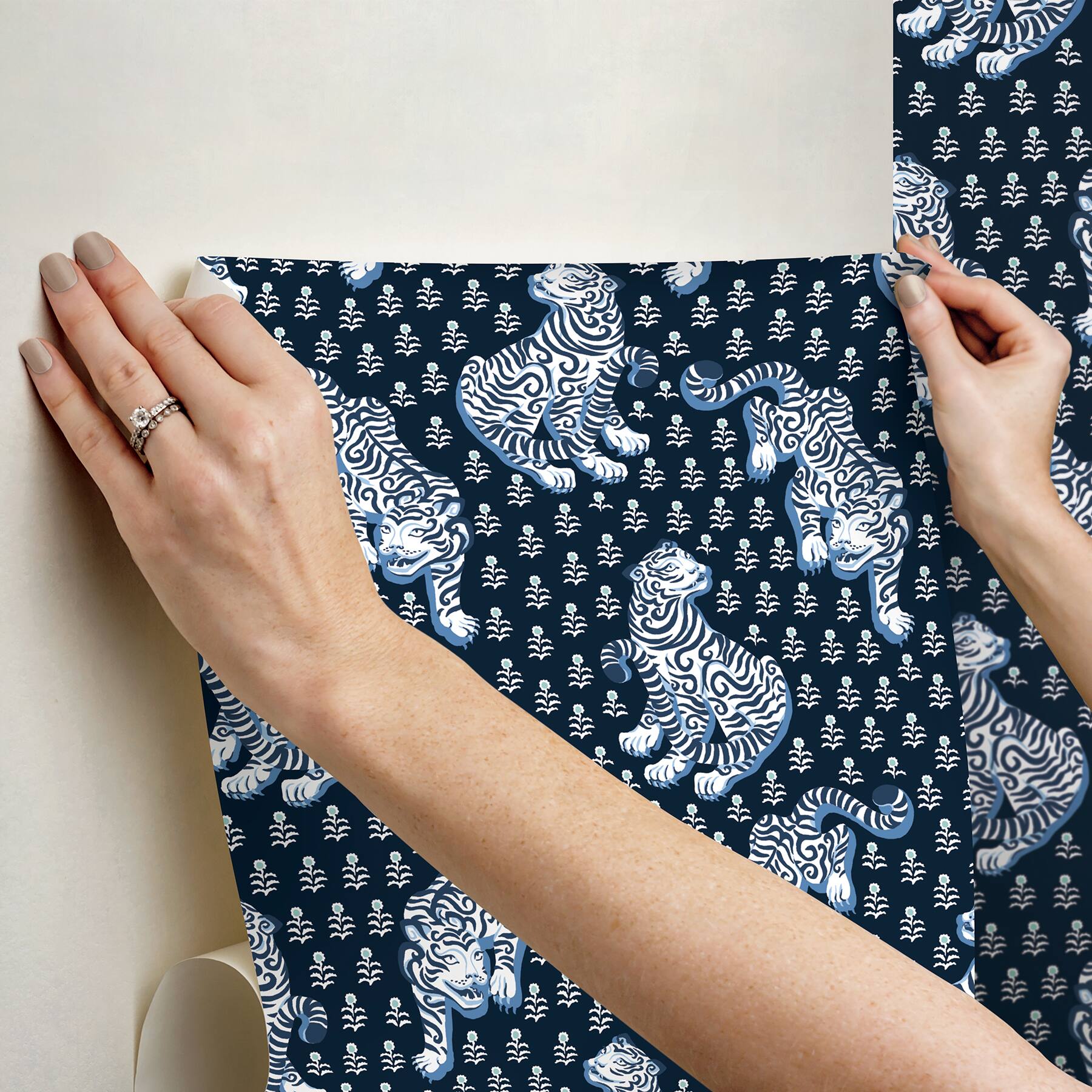 PrintFresh Tiger Queen Navy Peel & Stick Wallpaper
