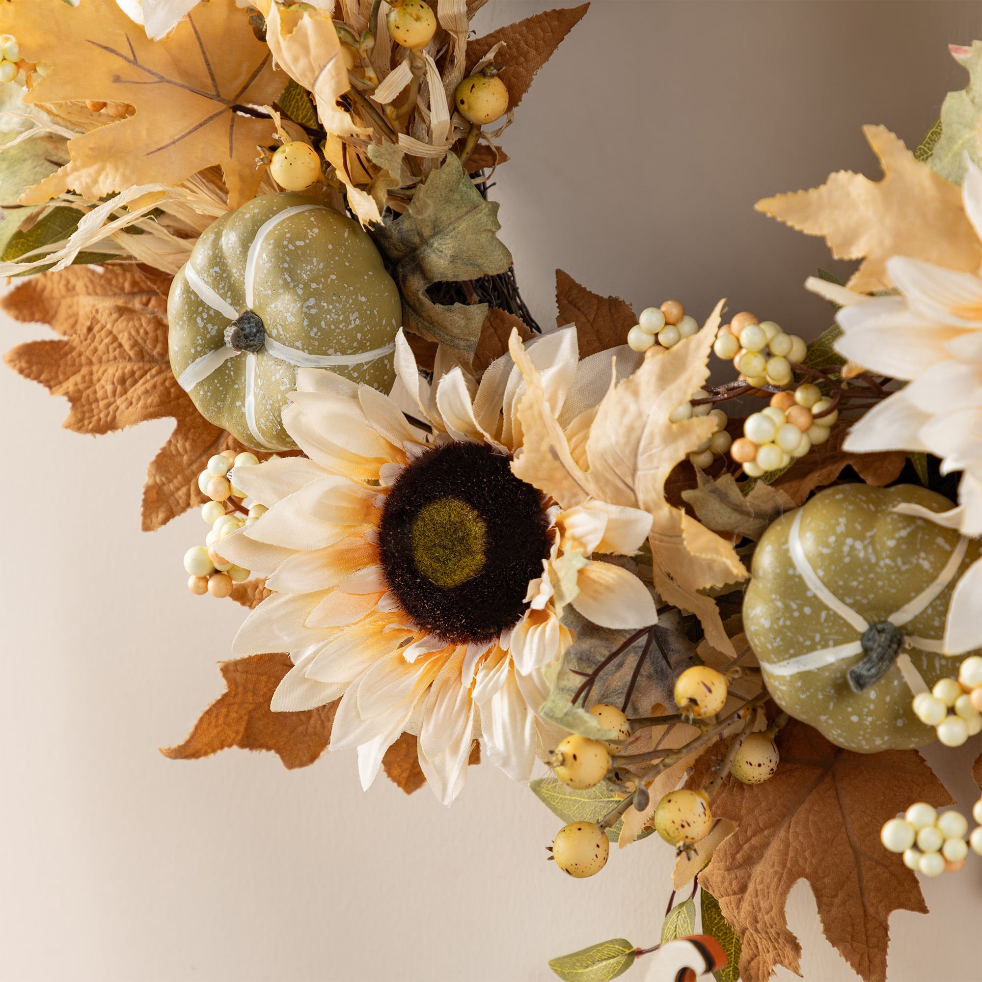 Glitzhome® 24" Fall Neutral Sunflower, Pumpkin and Leaf Wreath