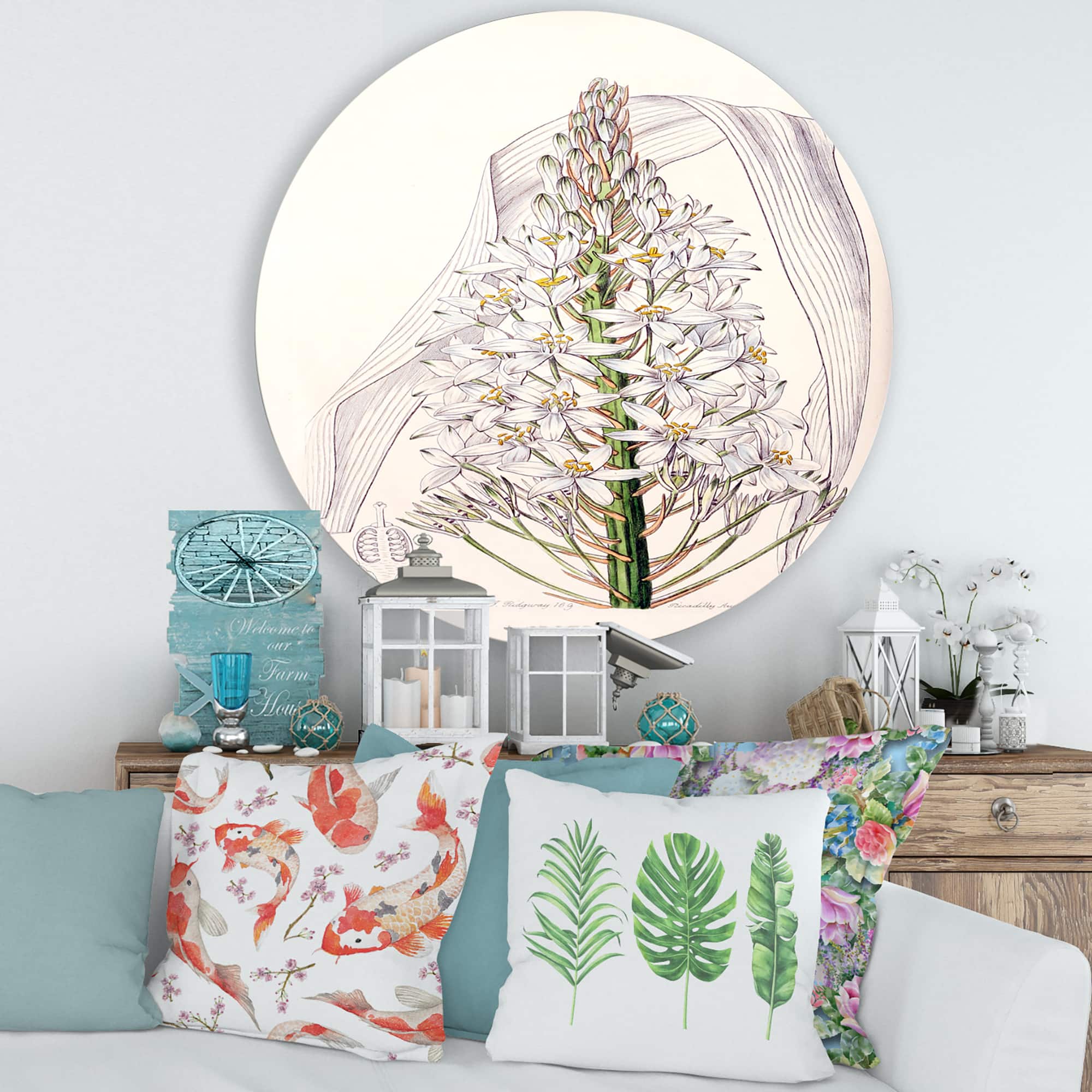 Designart - Vintage White Orchid I - Traditional Metal Circle Wall Art