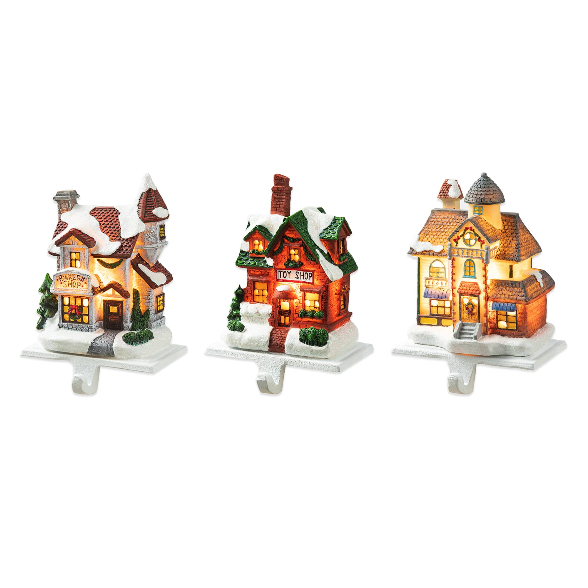 Glitzhome&#xAE; 6&#x22; Lighted House Stocking Holder Set