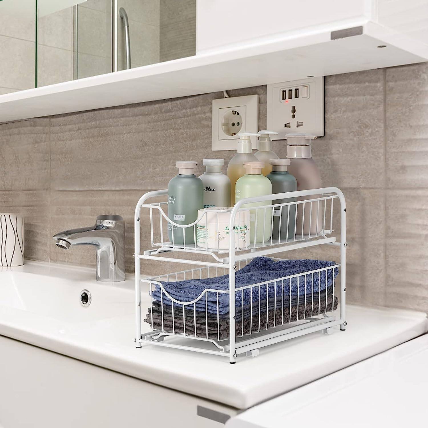 NEX&#x2122; White 2-Tier Under Sink Storage Sliding Basket Organizer Drawer