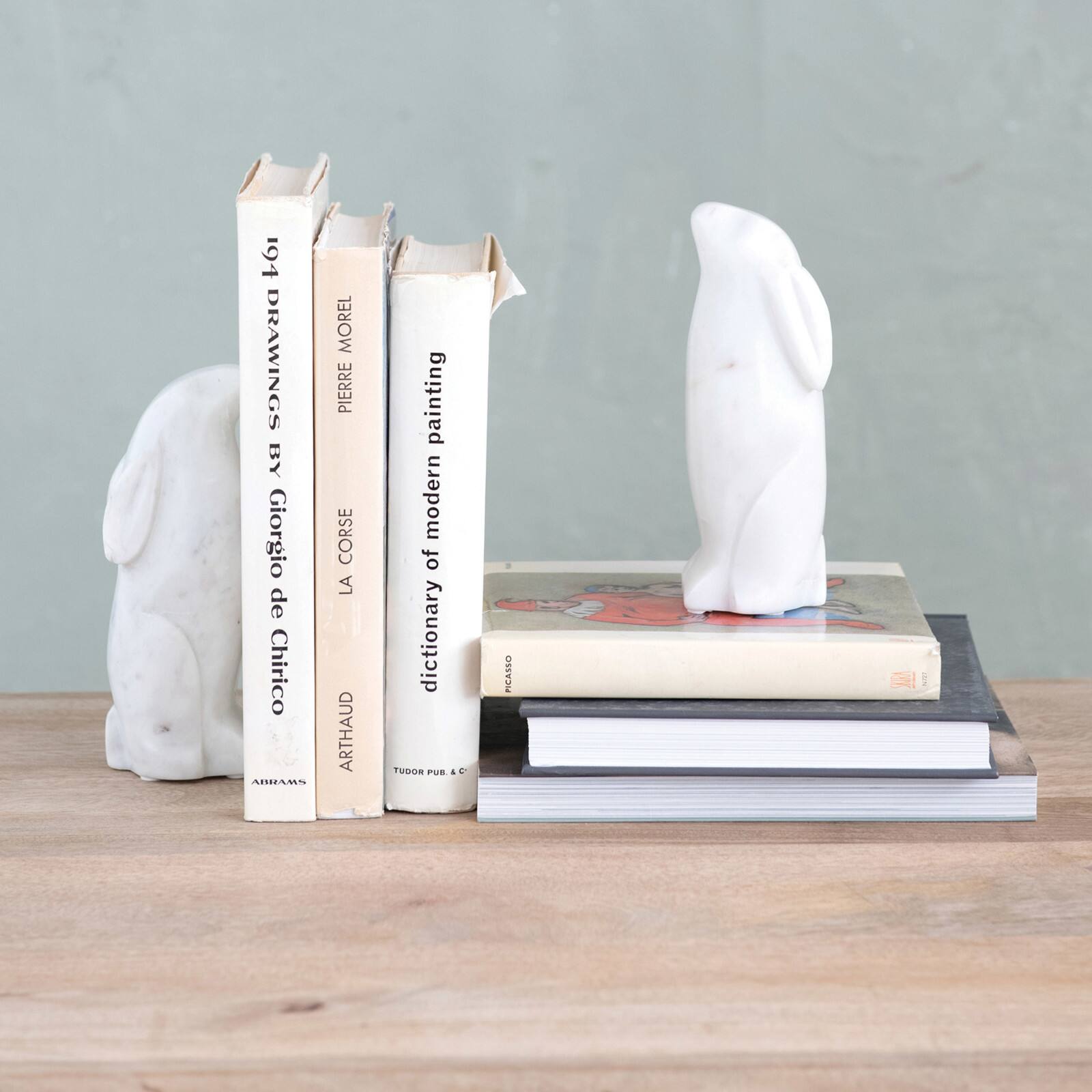 Hello Honey&#xAE; 6.5&#x22; White Rabbit Hand Carved Marble Bookends Set