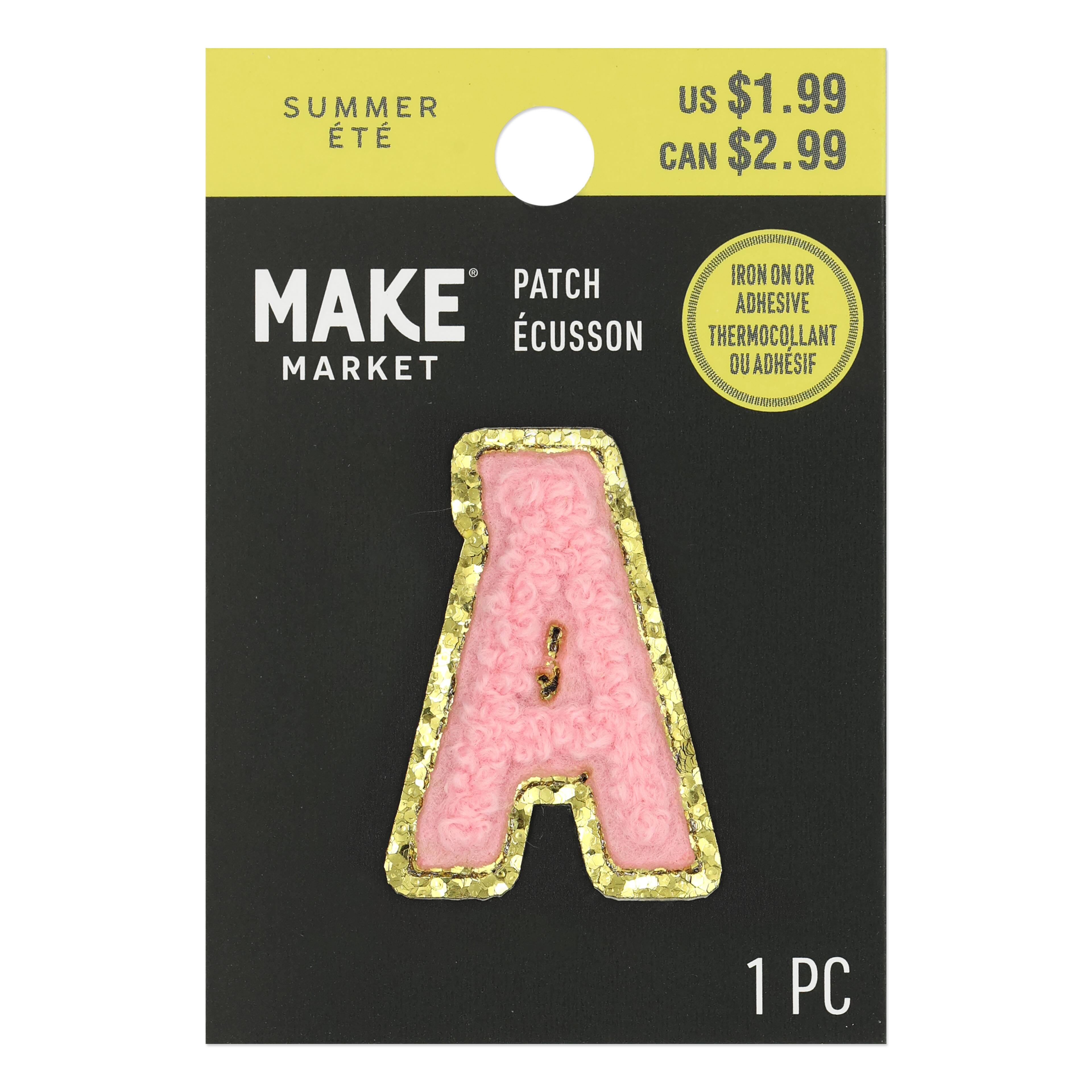 Mini Pink Chenille Letter Iron On & Adhesive Patch by Make Market®