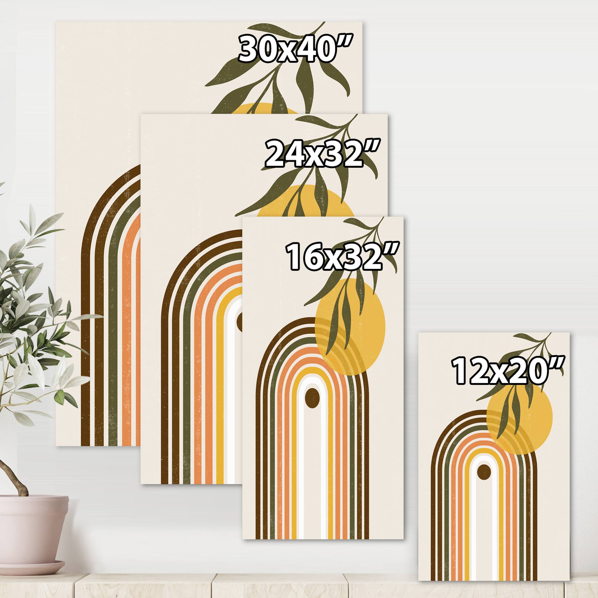 Designart - Abstract Yellow Sun With Retro Rainbow - Modern Canvas Wall Art Print