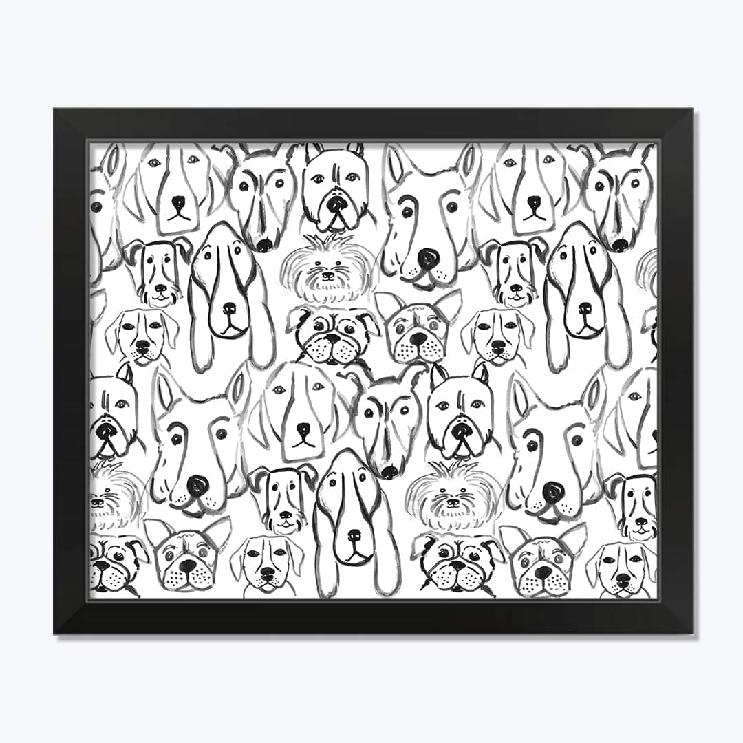 Dog Face Sketch Pattern 1 16" x 20" Black Framed Print Under Plexiglass