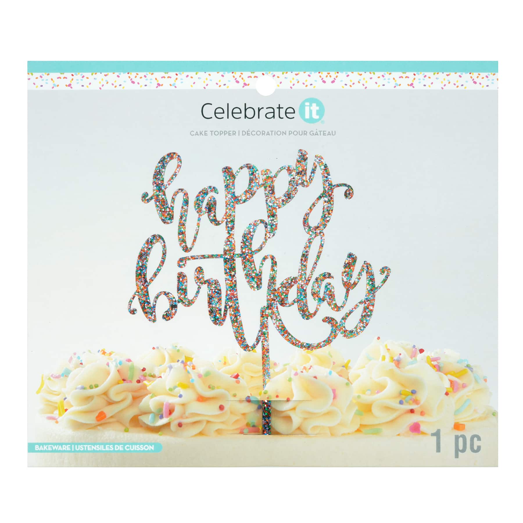 Multicolor Glitter Happy Birthday Cake Topper by Makery®