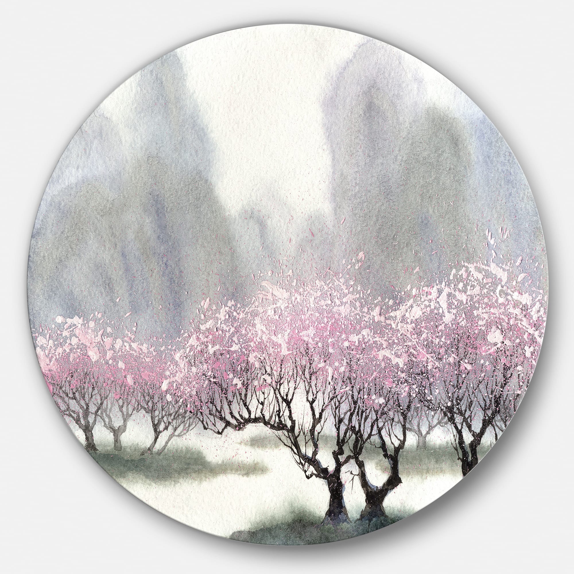 Designart - Flowering Trees at Spring&#x27; Landscape Circle Metal Wall Art