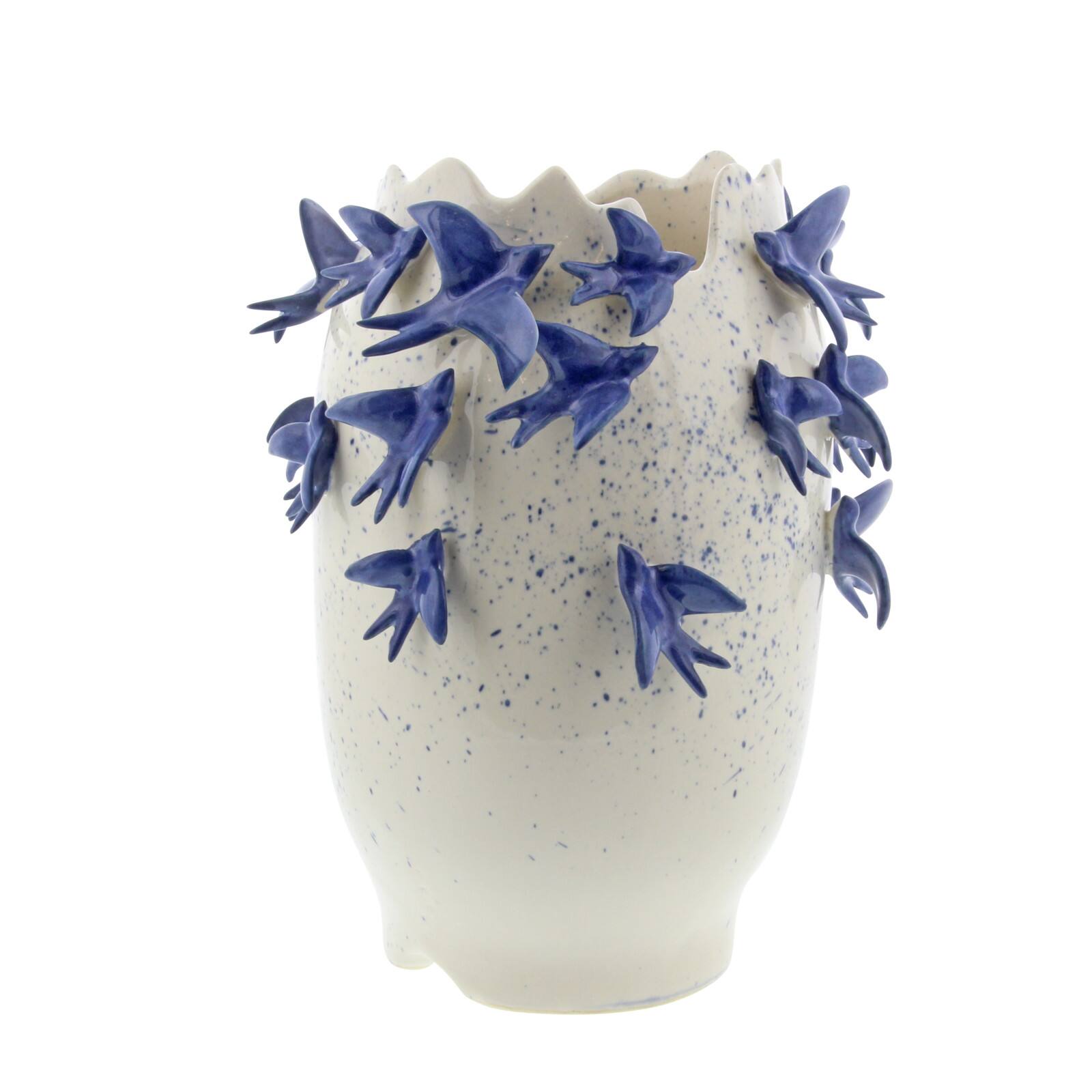 White Ceramic Coastal Vase, 12&#x22; x 9&#x22; x 9&#x22;
