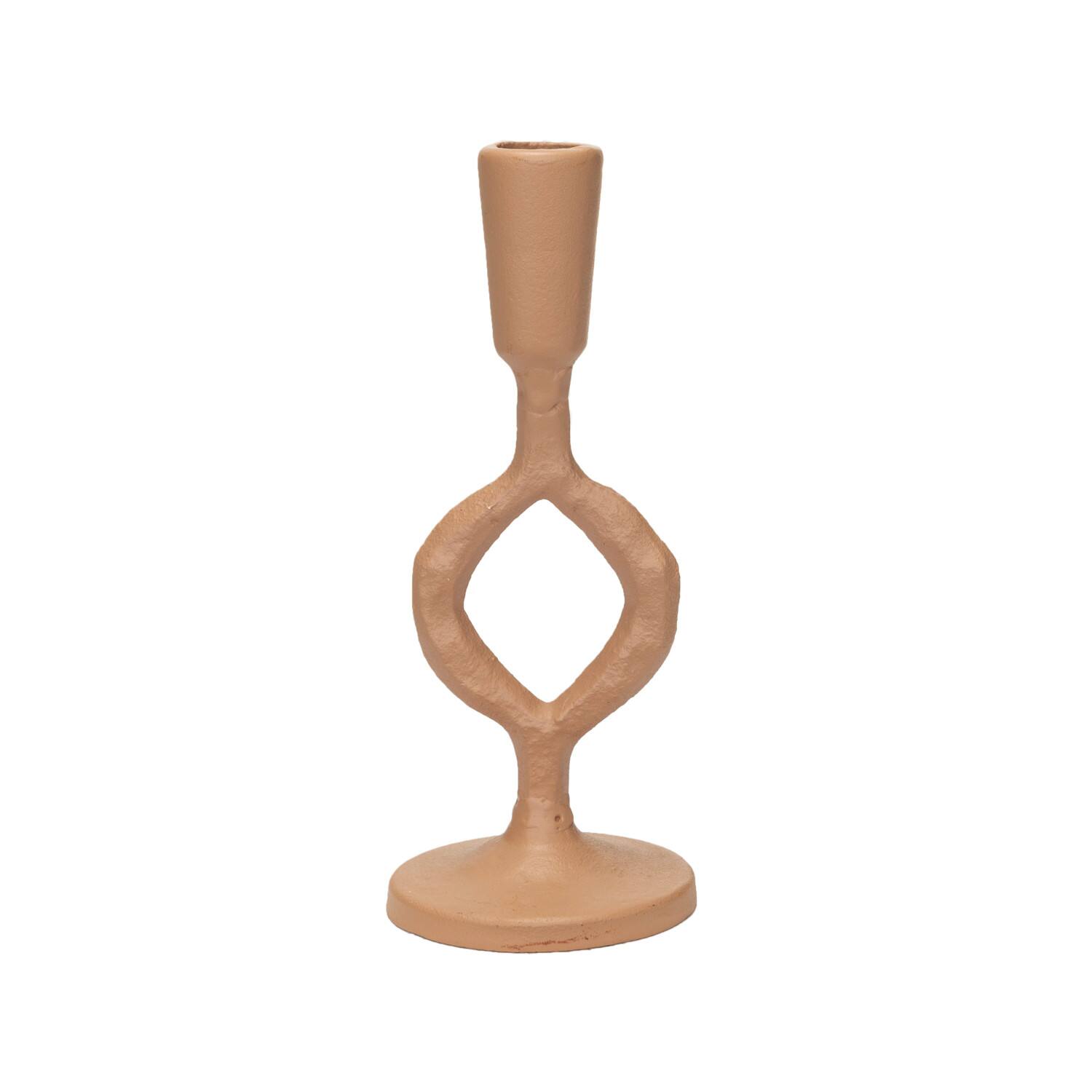 Hello Honey&#xAE; 7.5&#x22; Small Tan Decorative Cast Metal Taper Candle Holder