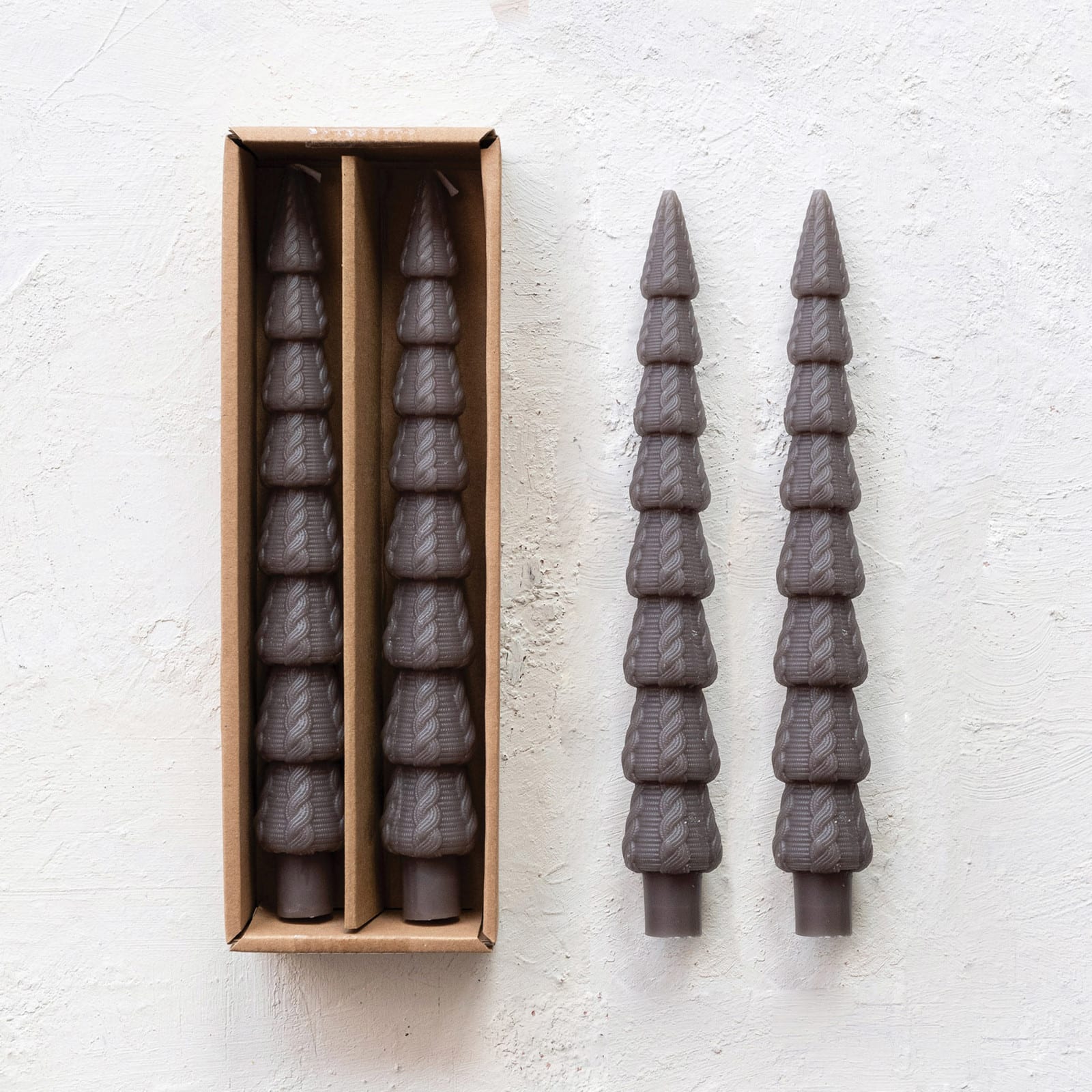 Hello Honey 10&#x22; Pewter Seasonal Silhouette Tree Shaped Taper Candles, 2ct.