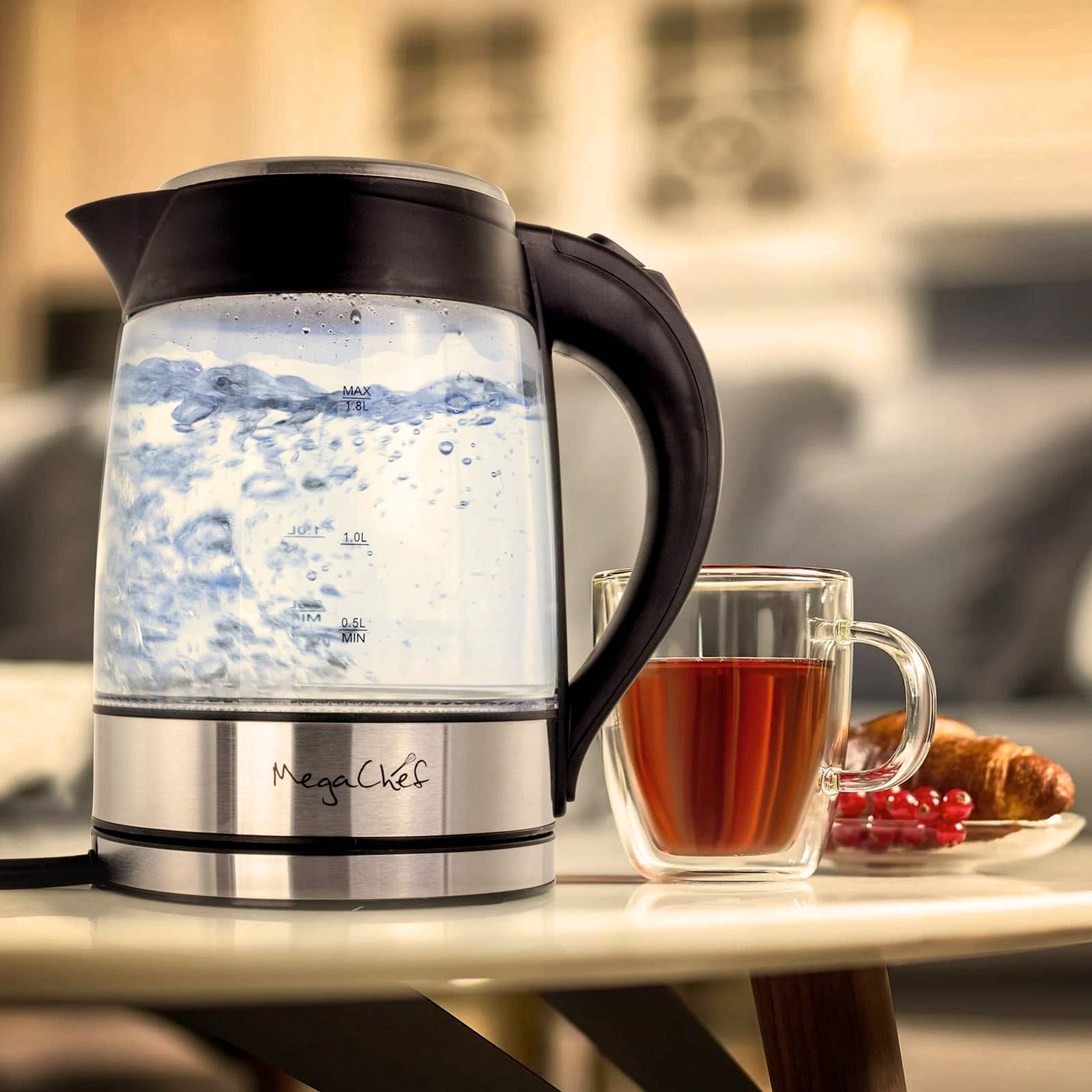 MegaChef 1.8L Glass Body & Stainless Steel Electric Tea Kettle