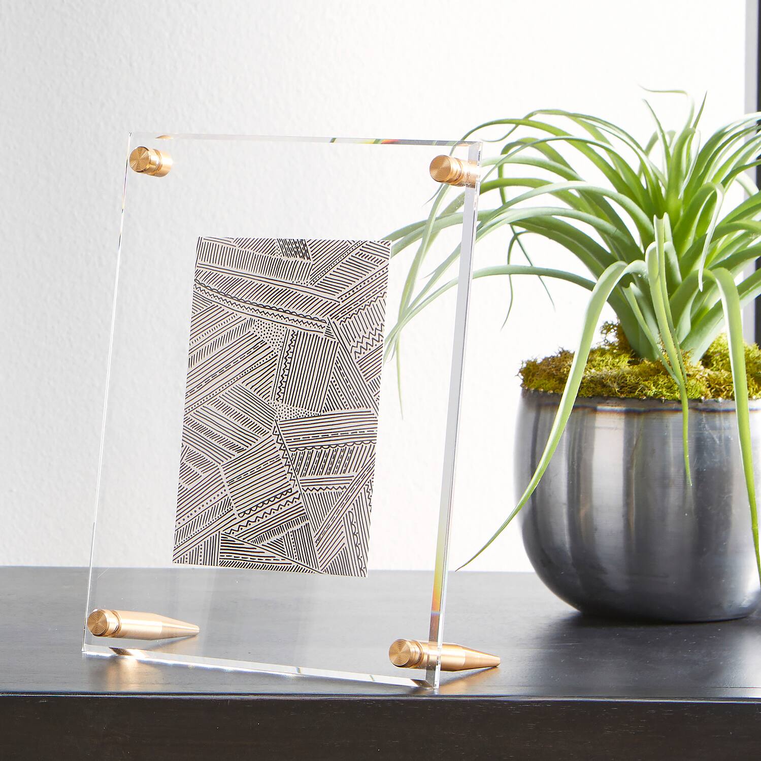 Wexel Art Clear Acrylic Tabletop Floating Picture Frame with Gold Hardware