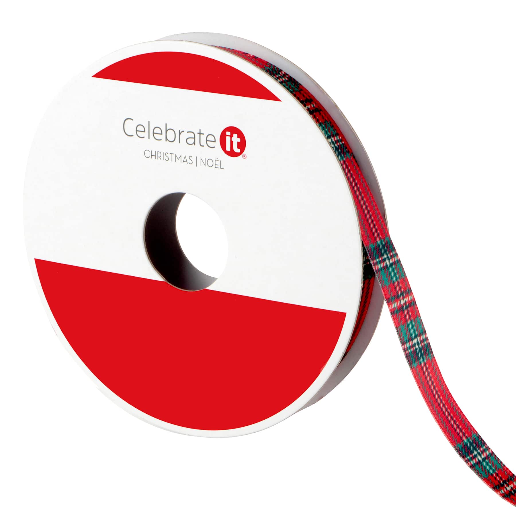 3/8&#x22; x 12ft. Red Tartan Ribbon by Celebrate It&#xAE; Christmas