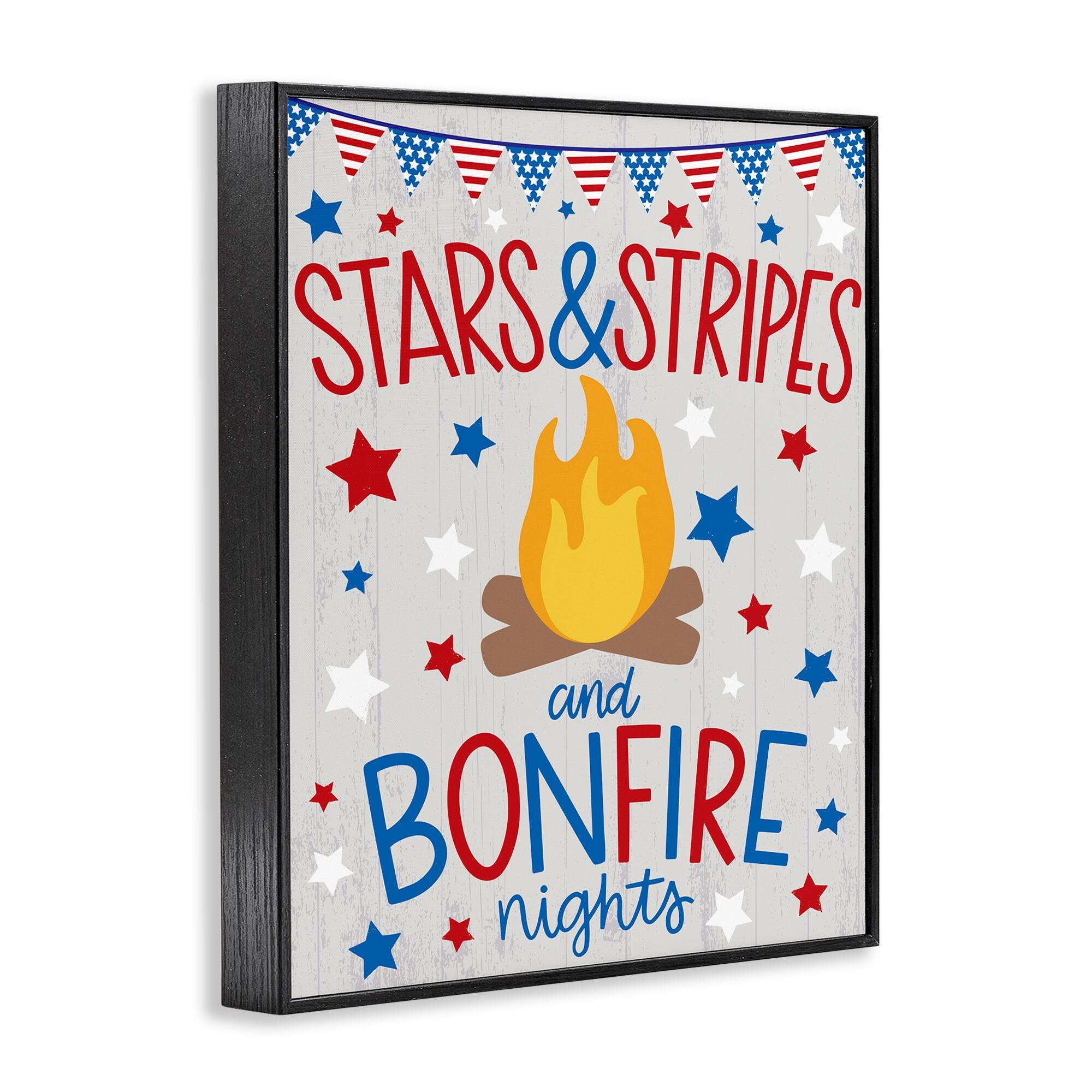 Stupell Industries Stars Stripes and Bonfire Phrase Nights Americana Pride Framed Giclee Art
