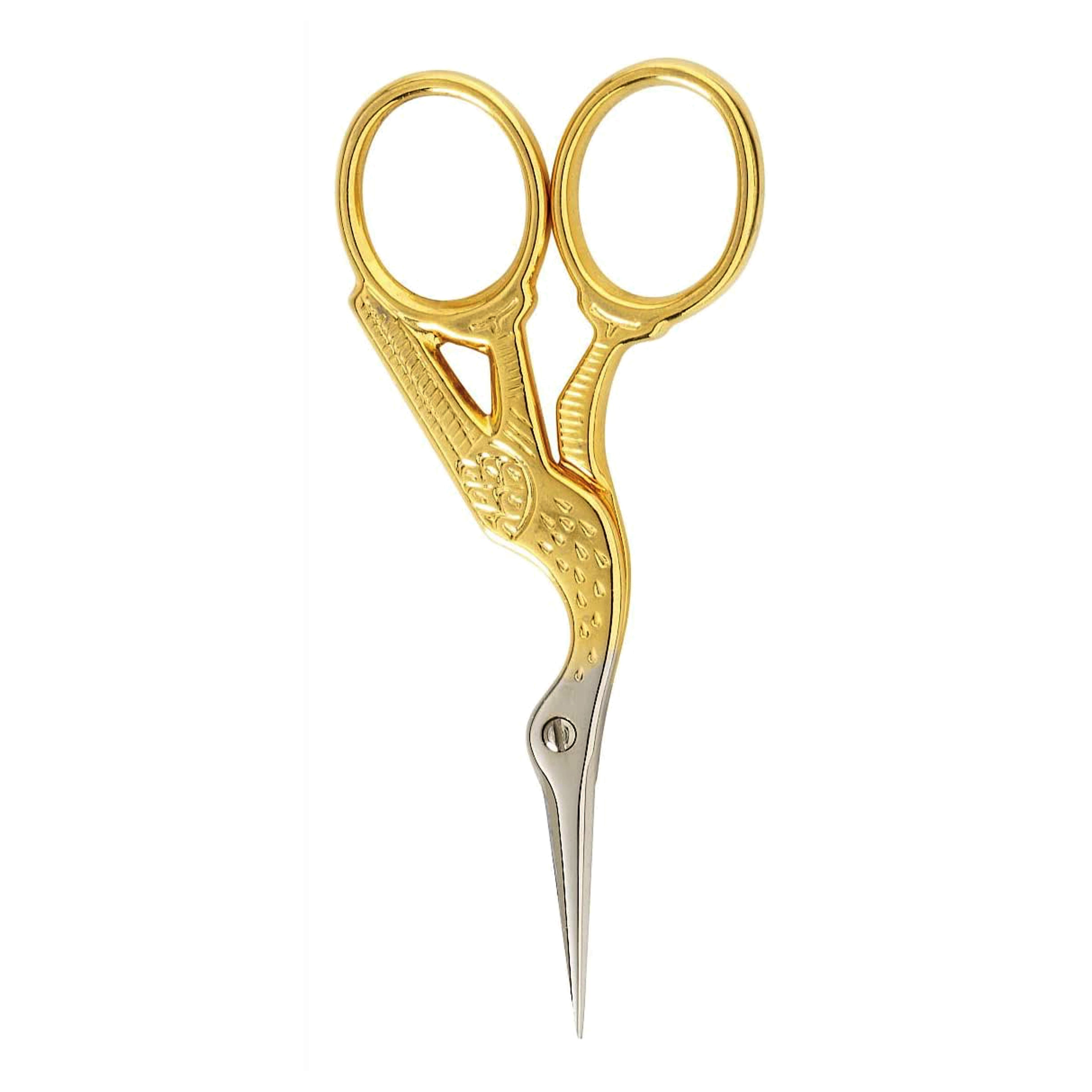 Gingher Gold-Handled Stork Embroidery Scissors 3.5 - W/Leather Sheath -  3527489