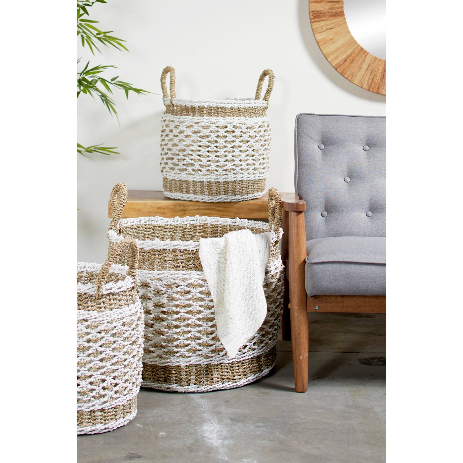 Brown Plastic Vintage Storage Basket Set