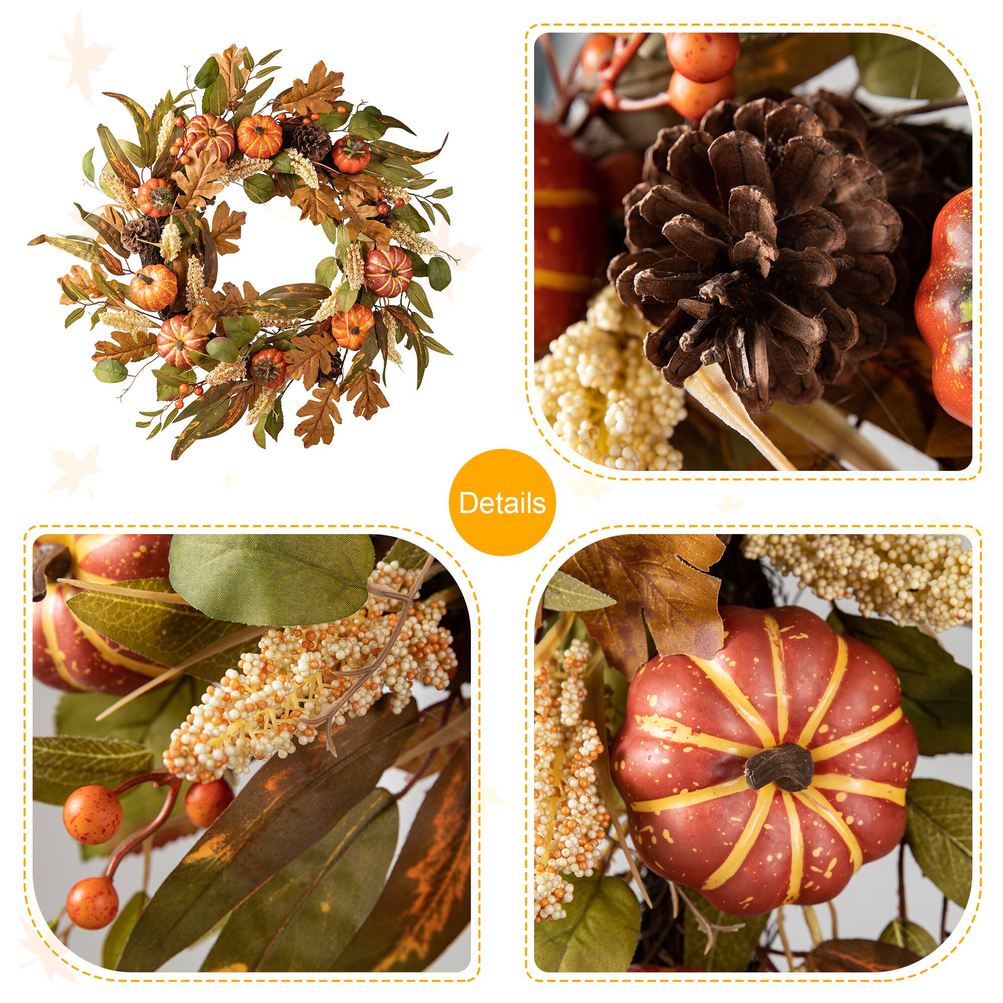 Glitzhome® 24" Fall Pumpkin Leaf Floral Wreath